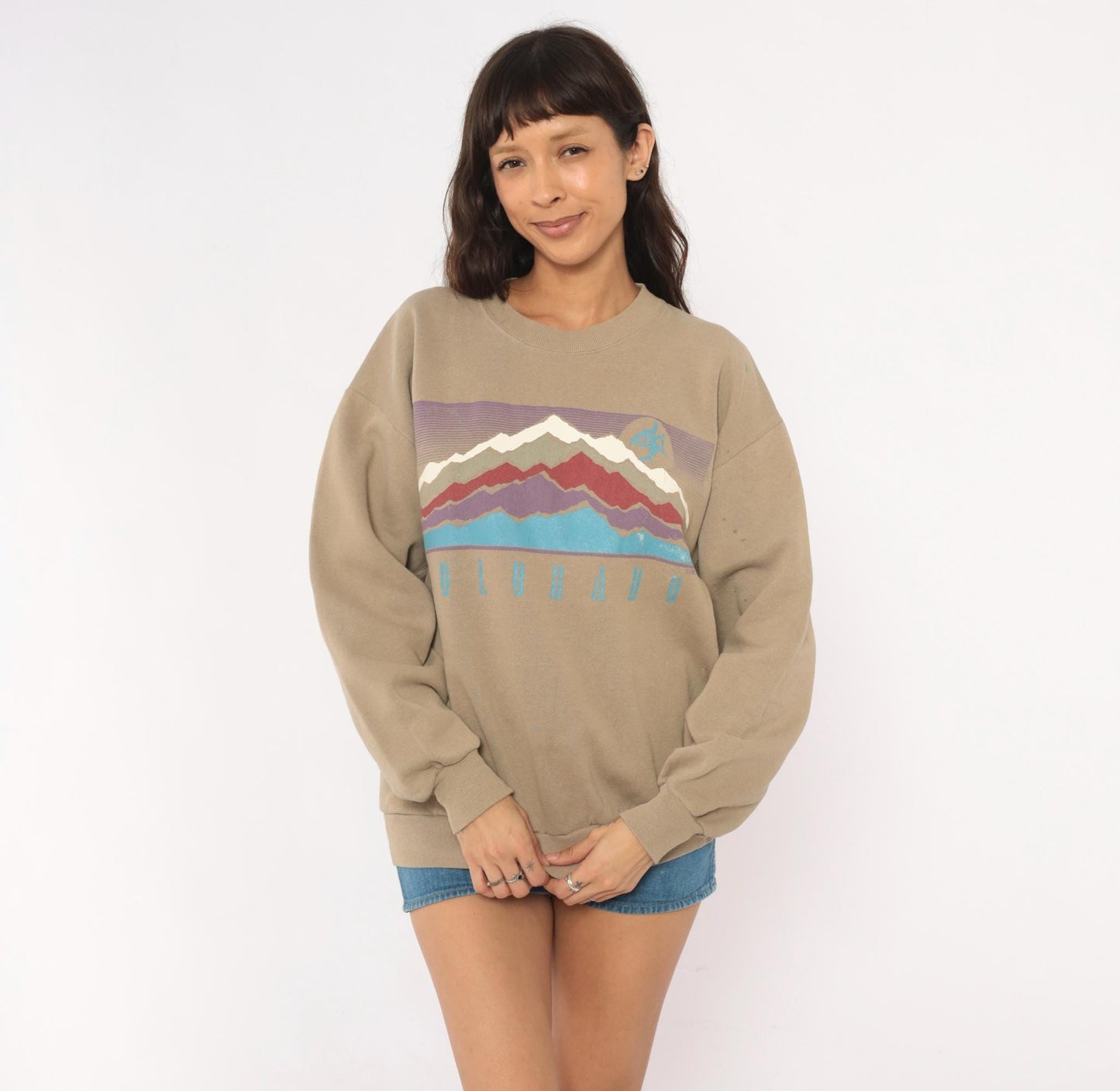90s Jerzees Colorado Mountain Graphic Sweatshirt Tan Large L