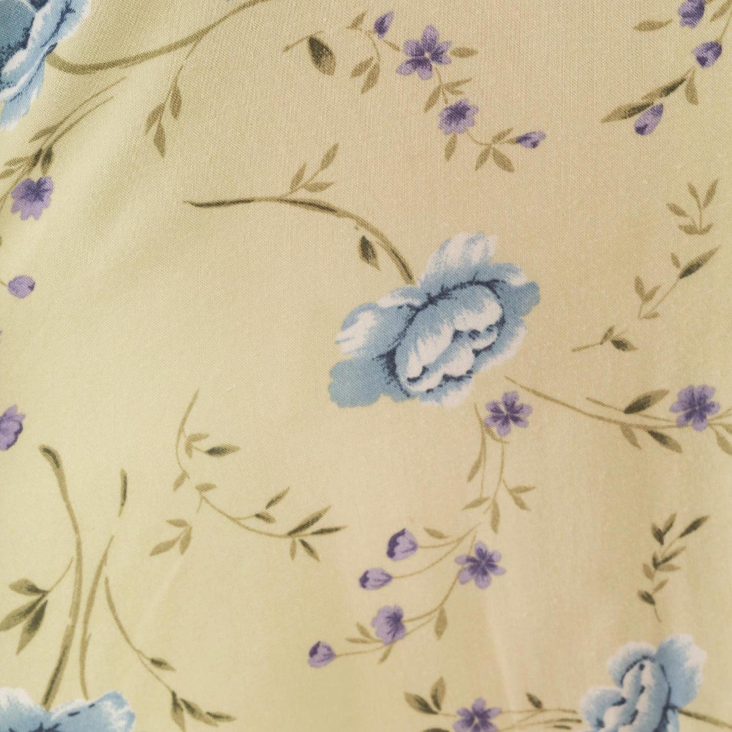 90s Sage Green Floral Shirt Dress Blue Rose Print Midi Medium M