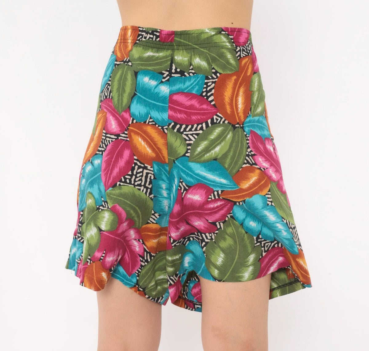 90s Cristin Stevens Tropical Leaf Wrap Skort Magenta Teal Mini Extra Large XL