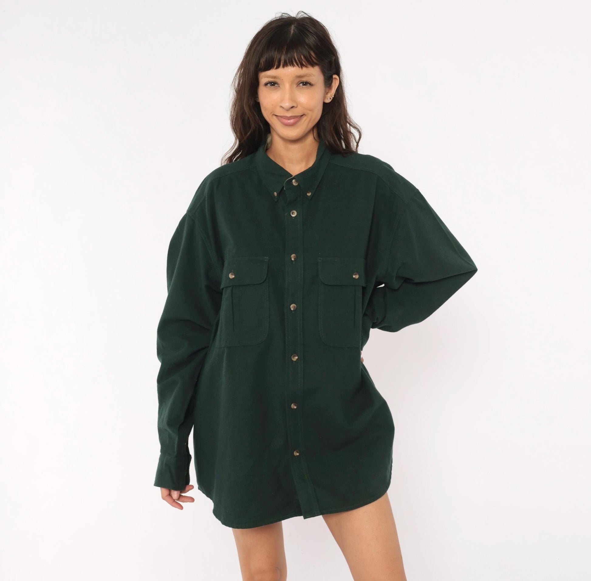 Y2K Cabelas Forest Green Chamois Cotton Button Down Shirt Extra Large XL