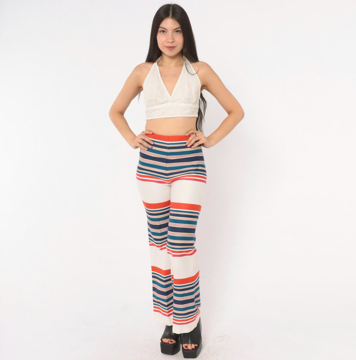 70s A.Stopper Sport Striped Flare Pants High Waist Bell Bottom Small S
