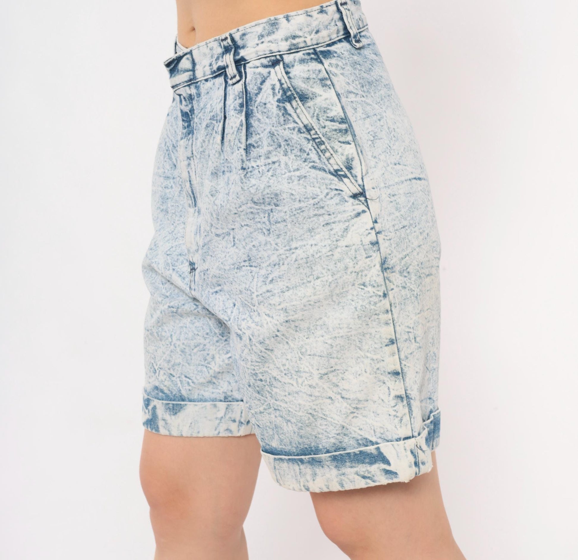 80s Ms. Players Acid Wash Denim Shorts High Waisted Pleated Blue Small S