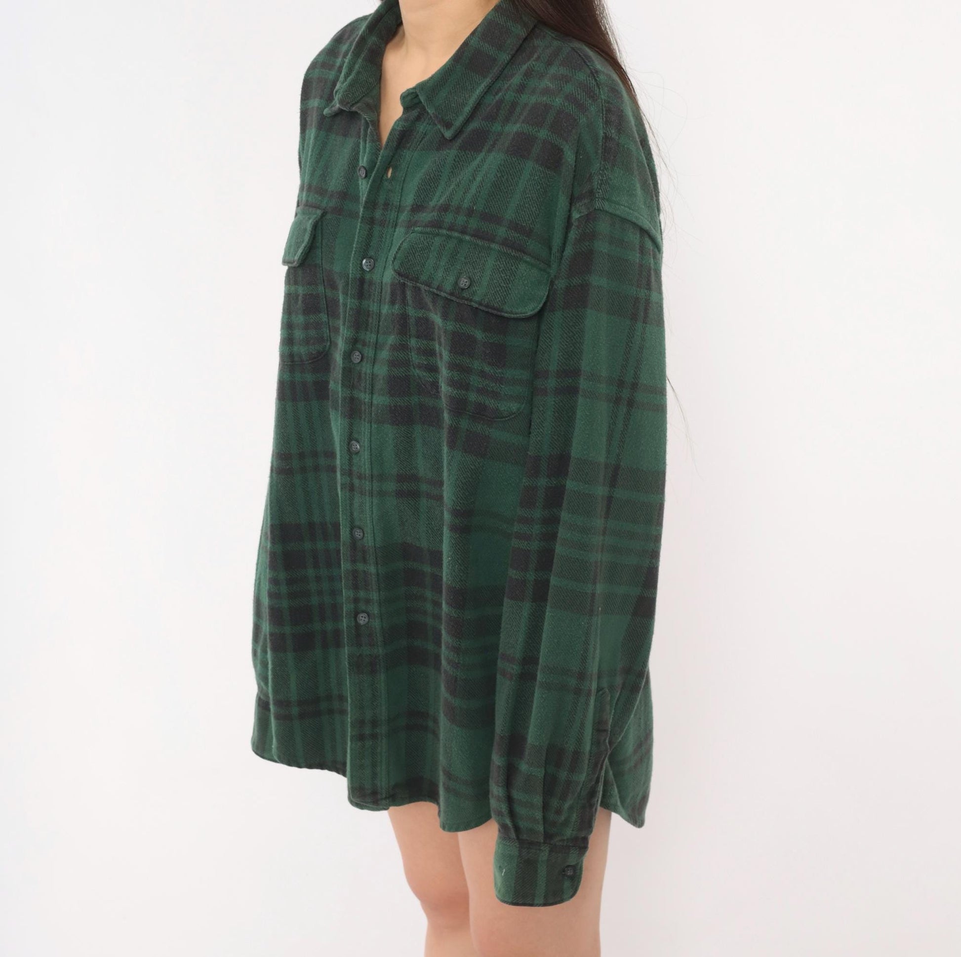 90s Gap Green Plaid Flannel Shirt Button-Up Grunge Cotton Extra Large XL