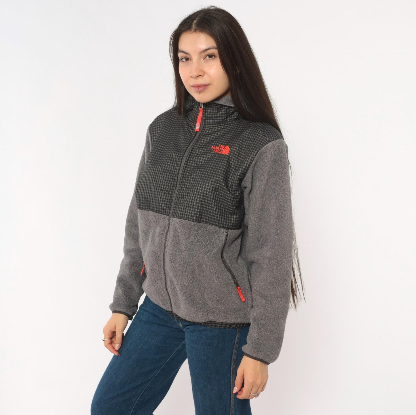 The North Face Denali Hooded Fleece Jacket Grey Nylon 2000s Medium