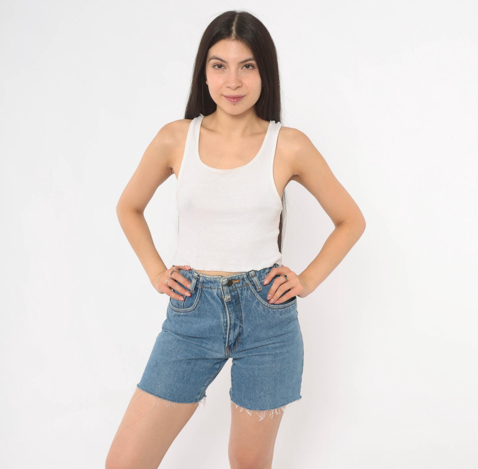 90s Sergio Valente High Waisted Cutoff Denim Shorts Blue Medium Wash Extra Small XS