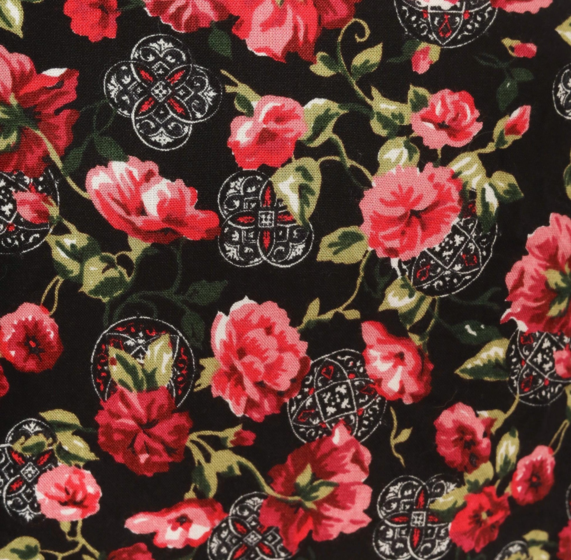 90s Katelyn Rose Black Pink Floral Button Blouse Short Sleeve Small S
