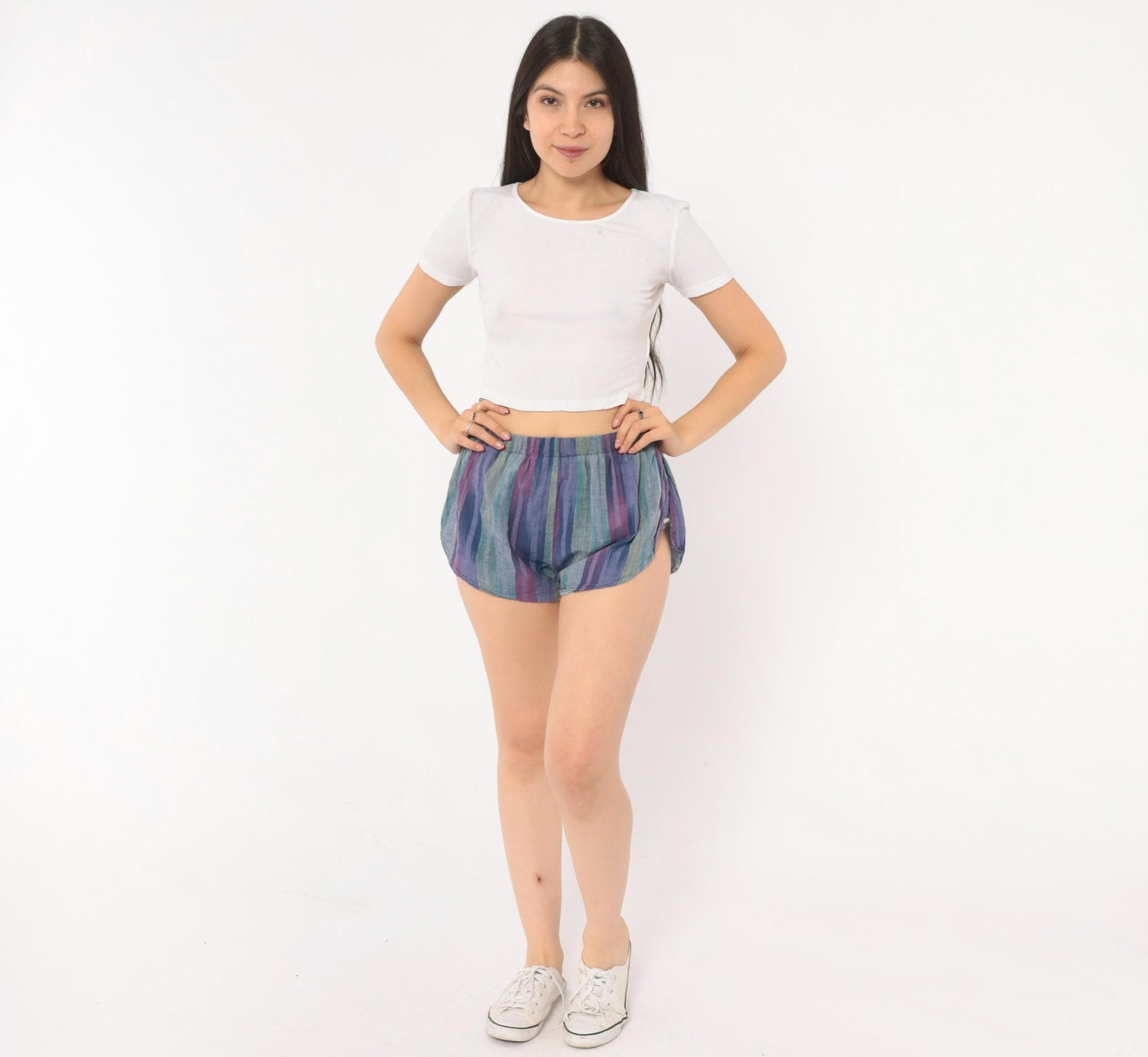 80s Pounders Ikat Stripe Shorts Purple Teal Cotton Dolphin Extra Small XS
