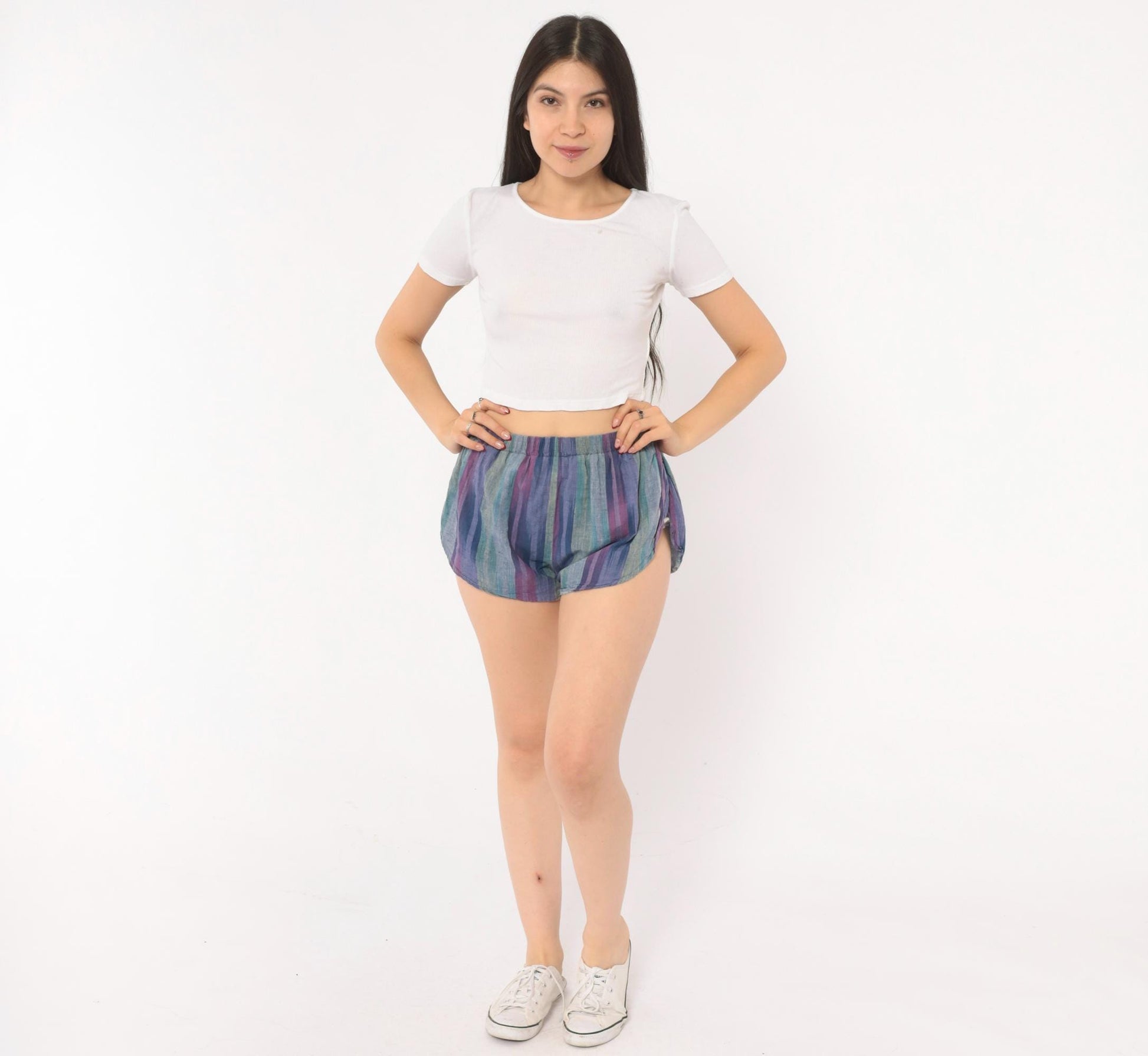 80s Pounders Ikat Stripe Shorts Purple Teal Cotton Dolphin Extra Small XS