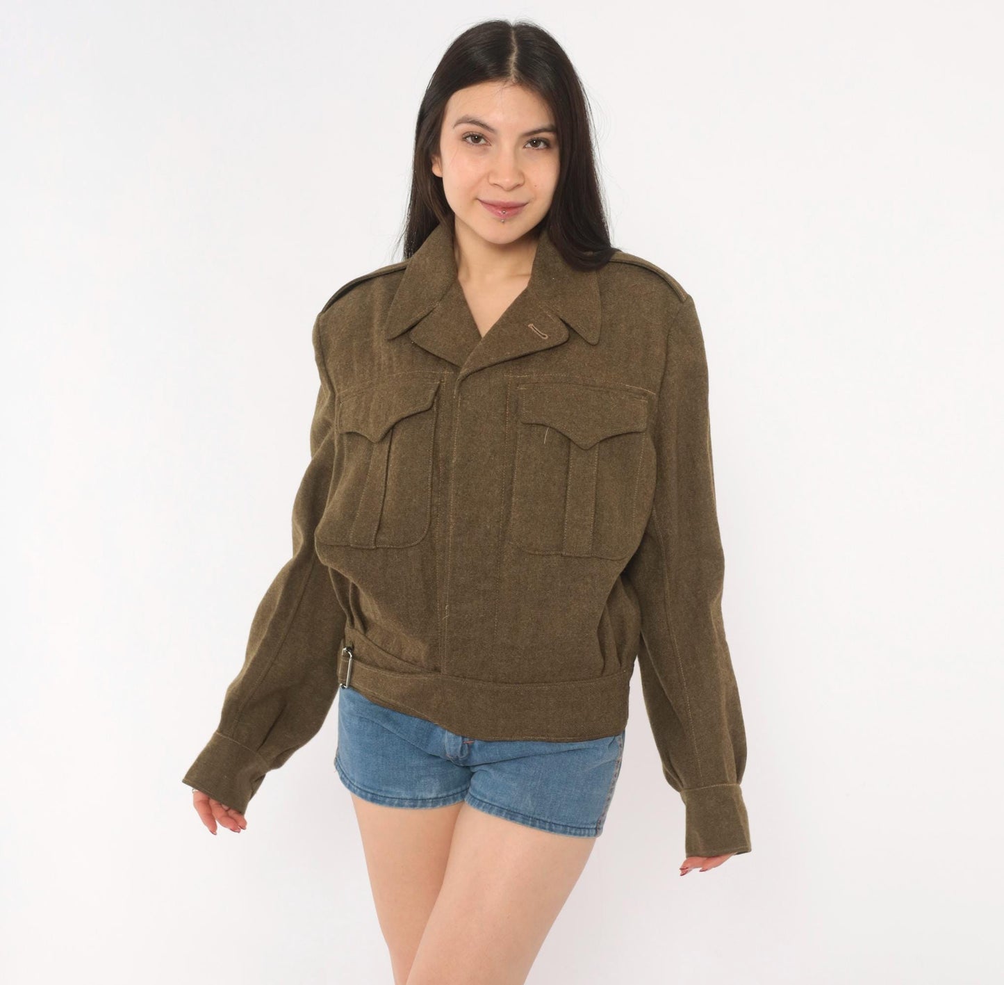 1950s Military Wool Jacket Olive Drab Cropped Blouson Army Green Medium M