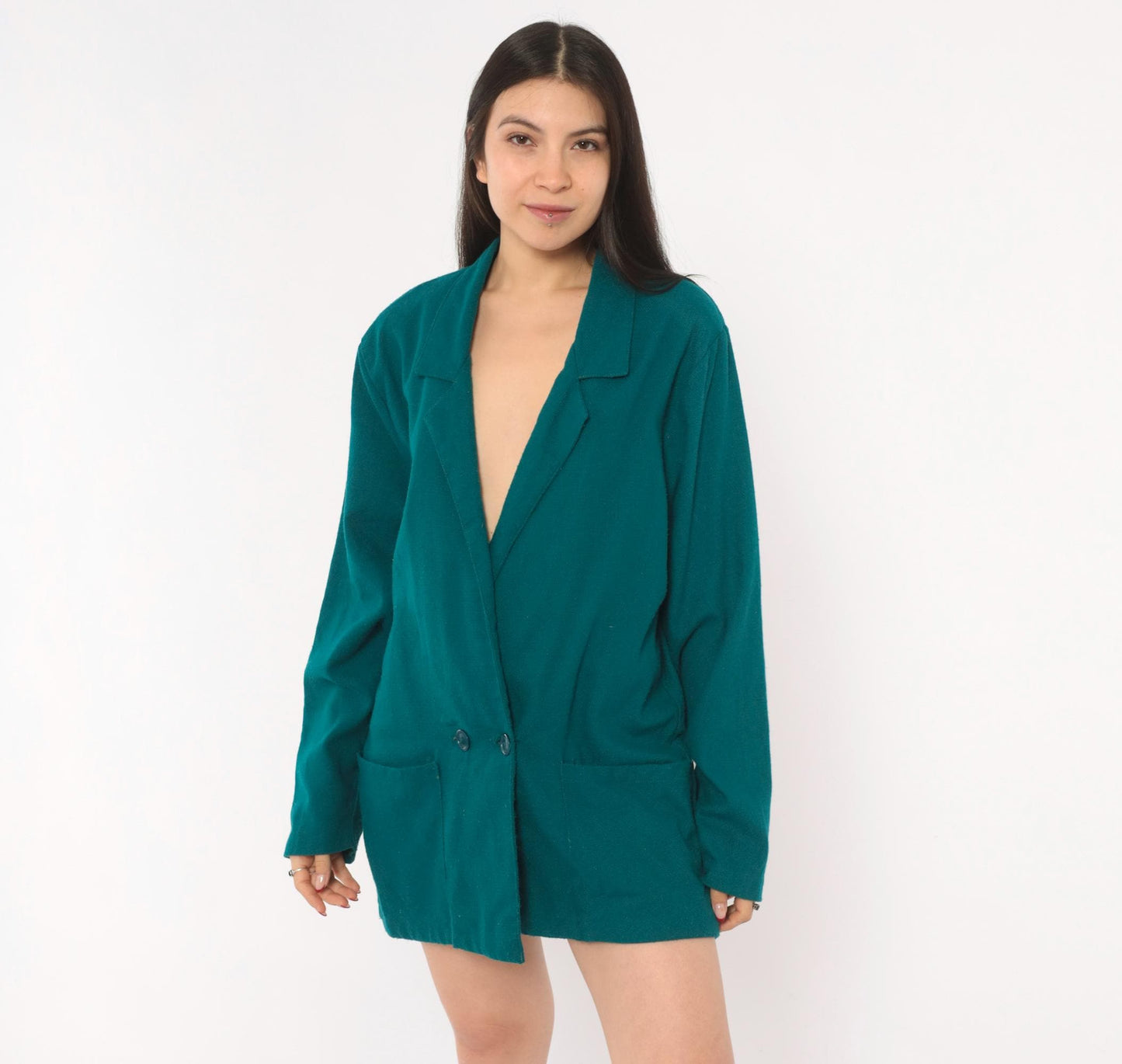 90s E.J. & Gee Teal Double Breasted Wool Blazer Notched Lapel Small