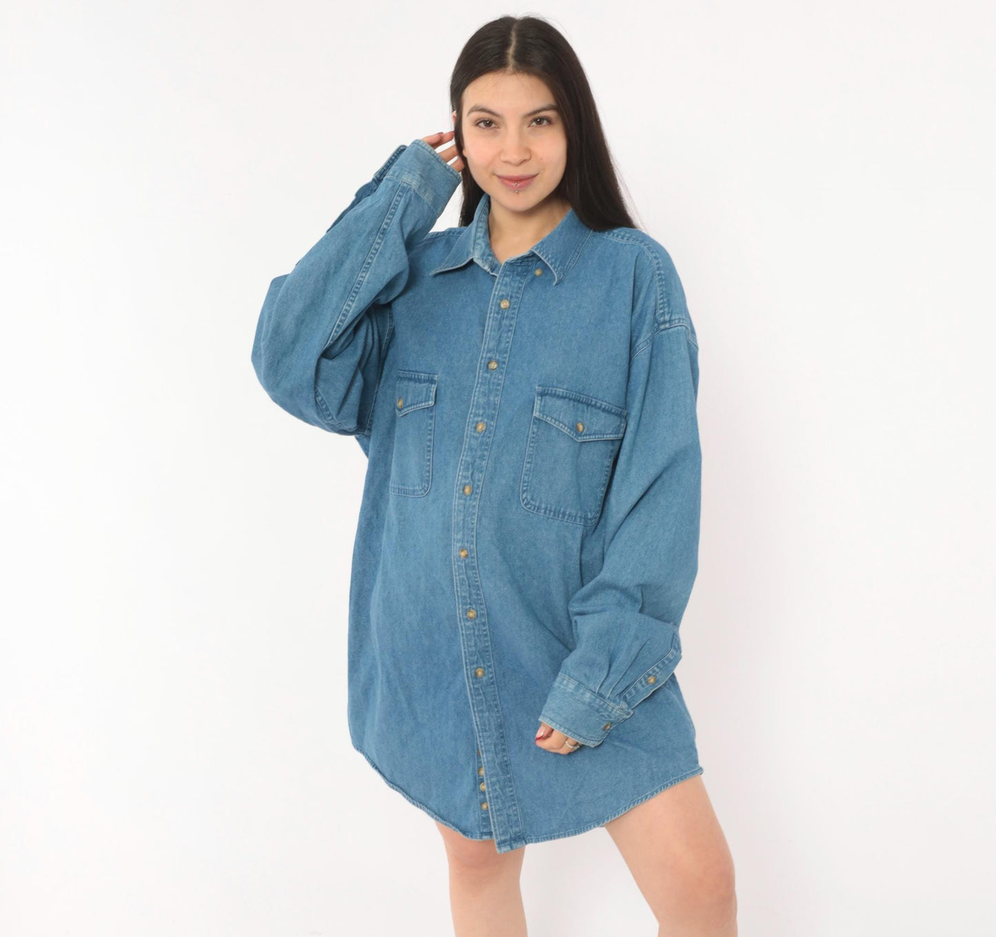 2000s Croft & Barrow Denim Button-Down Shirt Blue Chambray Large Tall