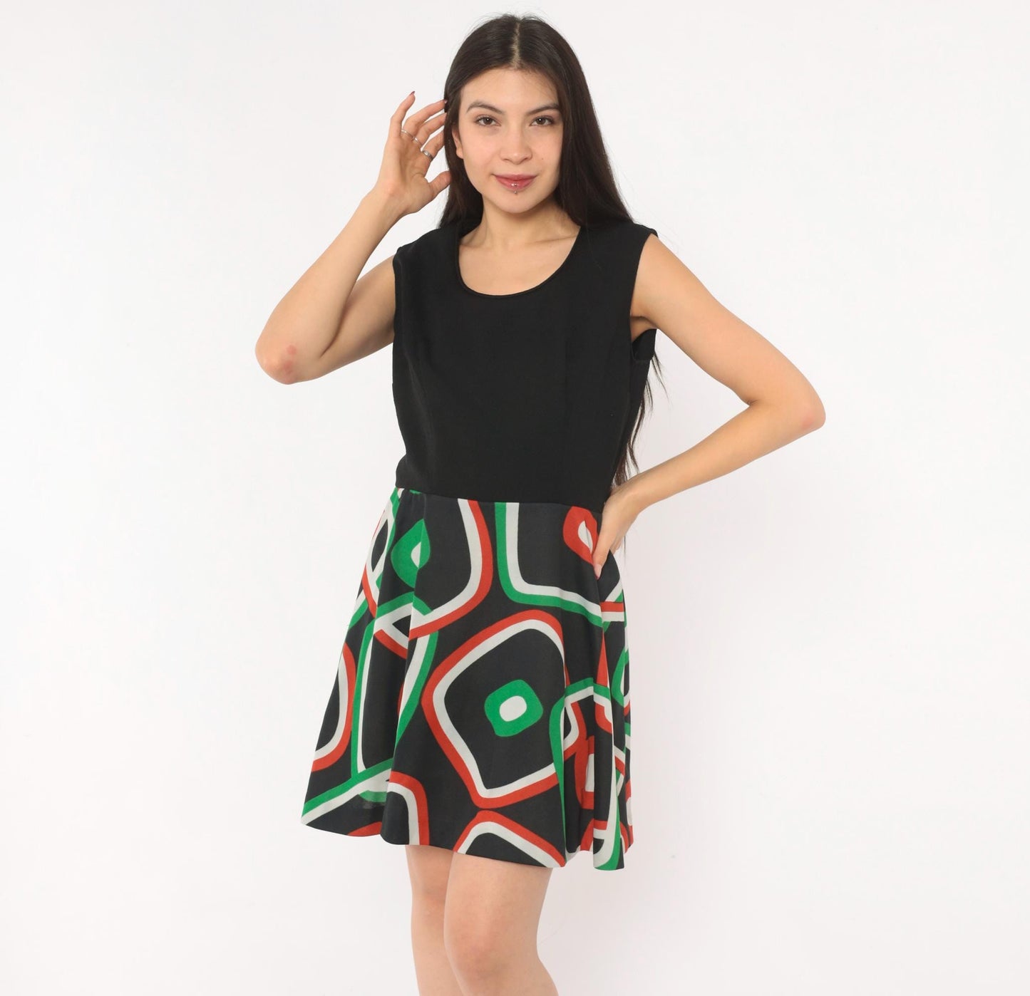 70s Parfait Originals Mini Dress Black Geometric Print A-Line Small S