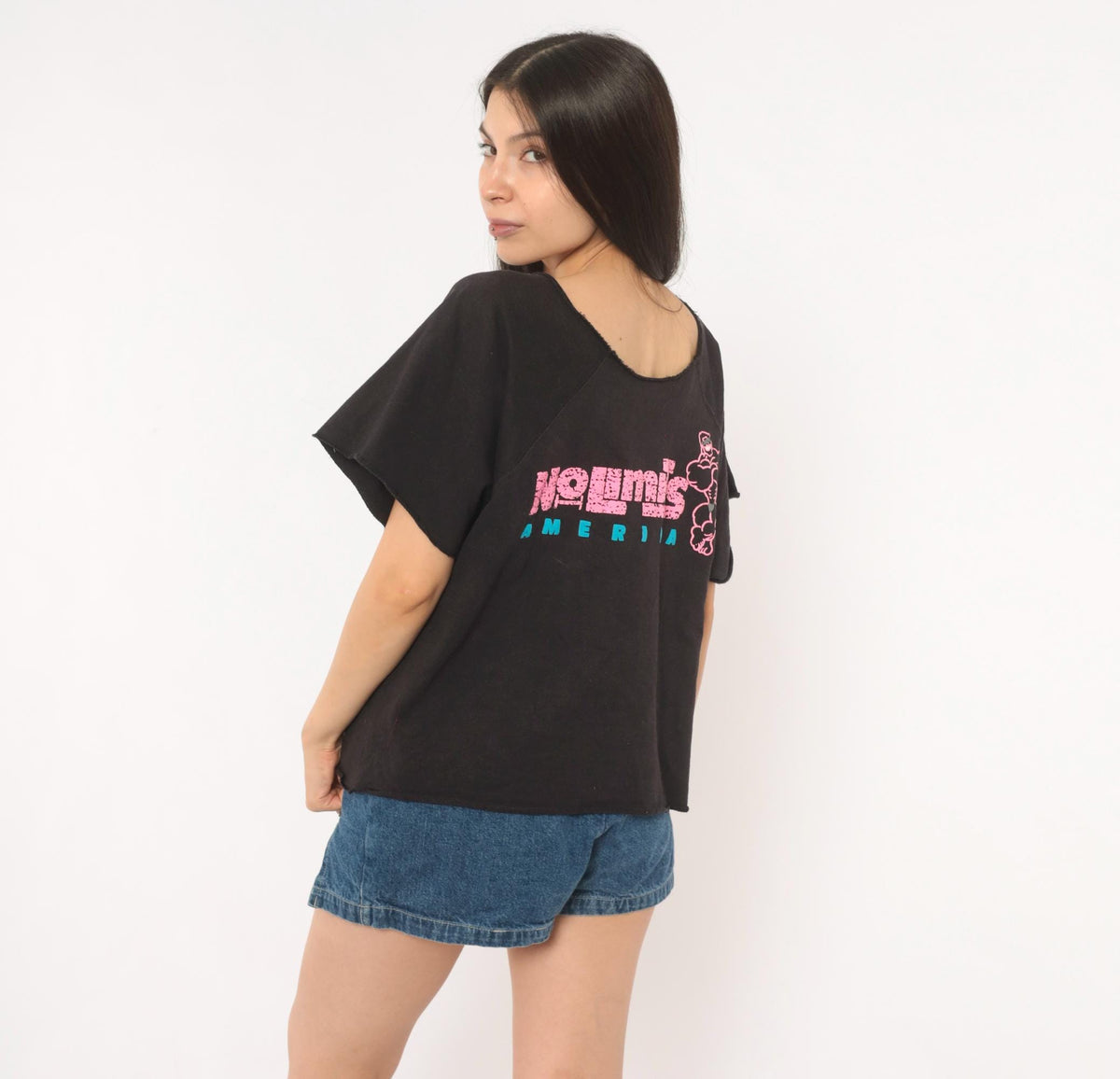 90s No Limits America Muscle Man Neon Graphic Cropped Sweatshirt Black Medium