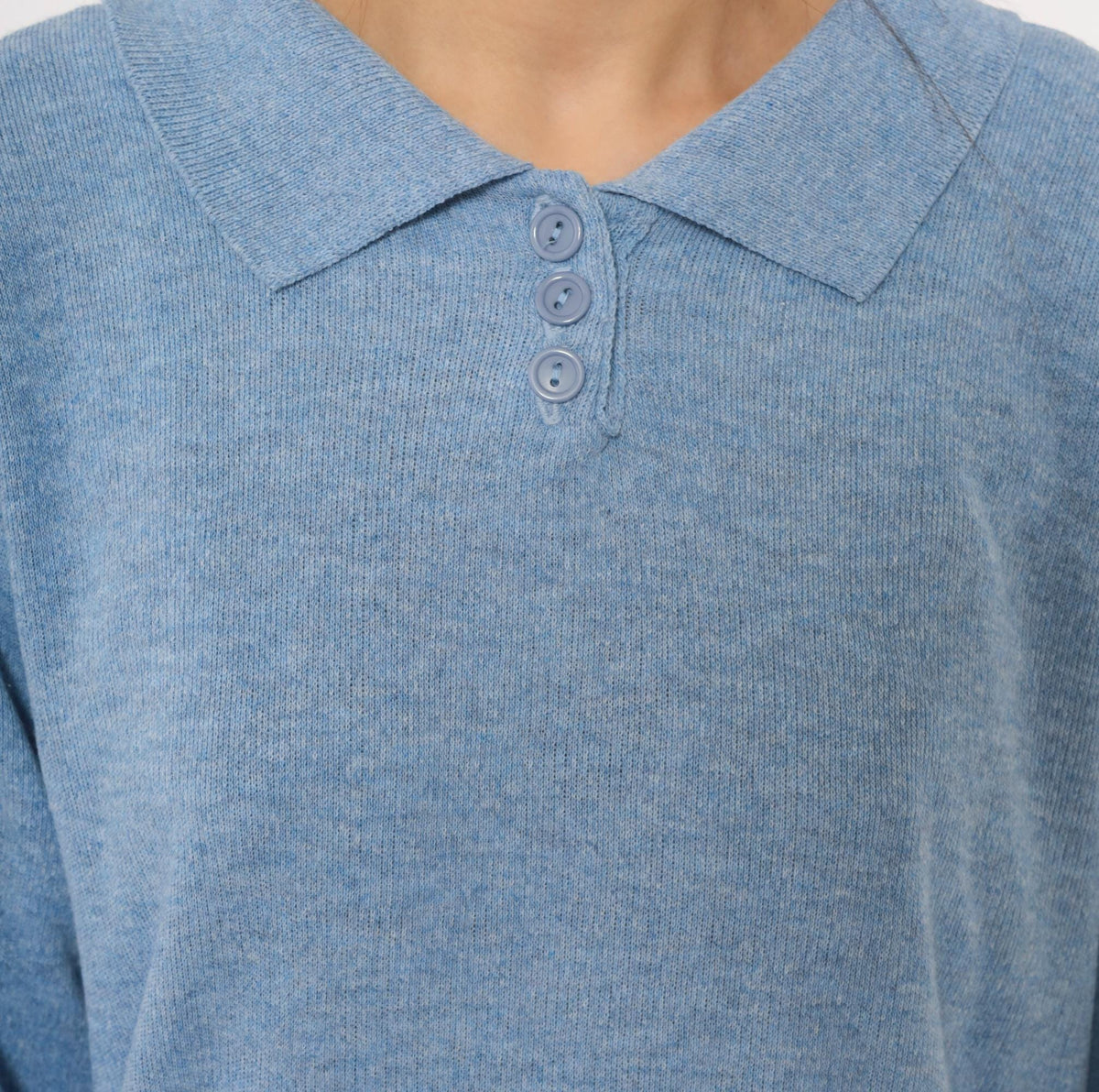 90s Blair Powder Blue Polo Sweater Knit Collar Button Pullover Medium