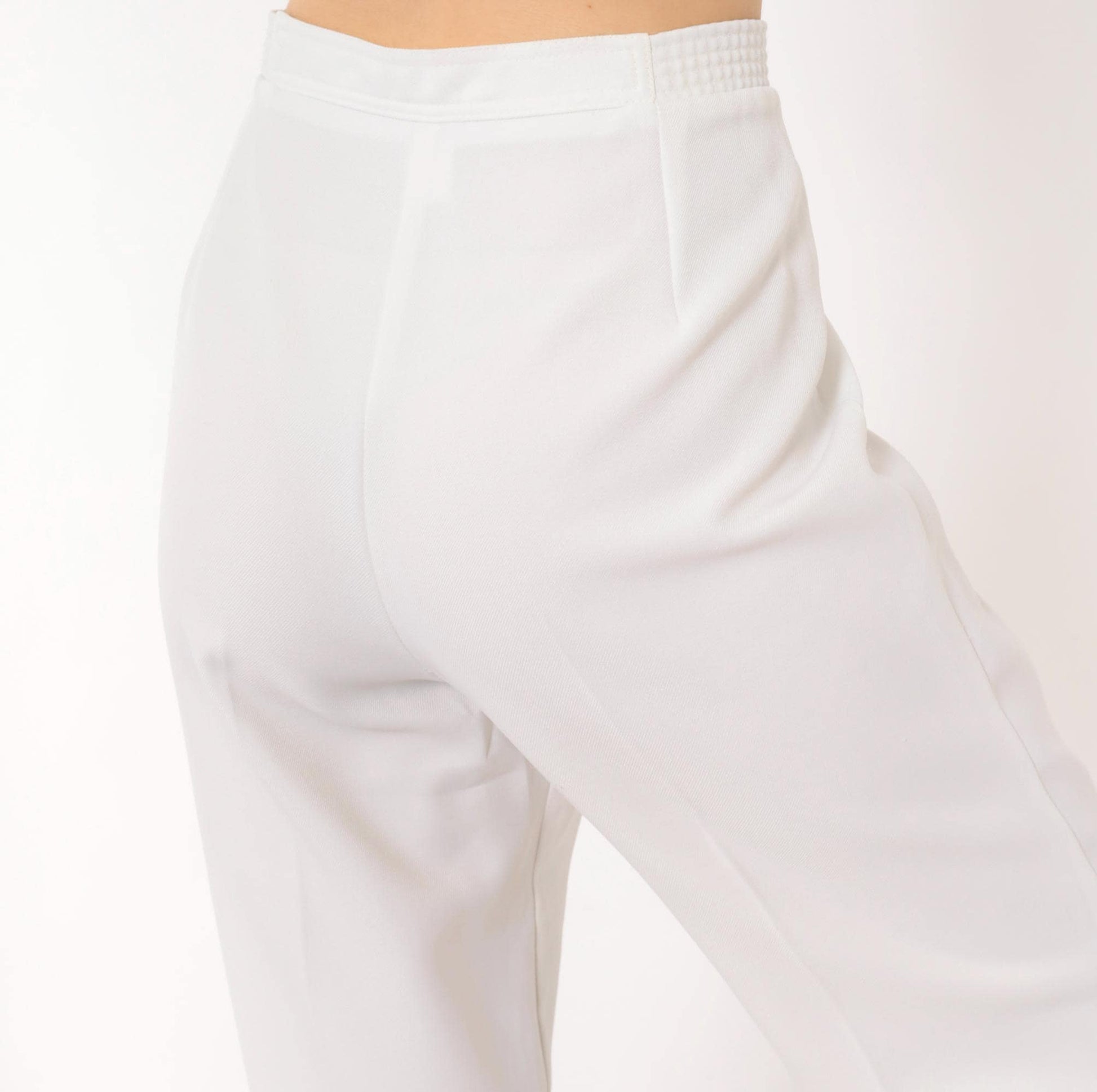70s White High-Rise Wide-Leg Trousers Pleated Straight Pants Large L