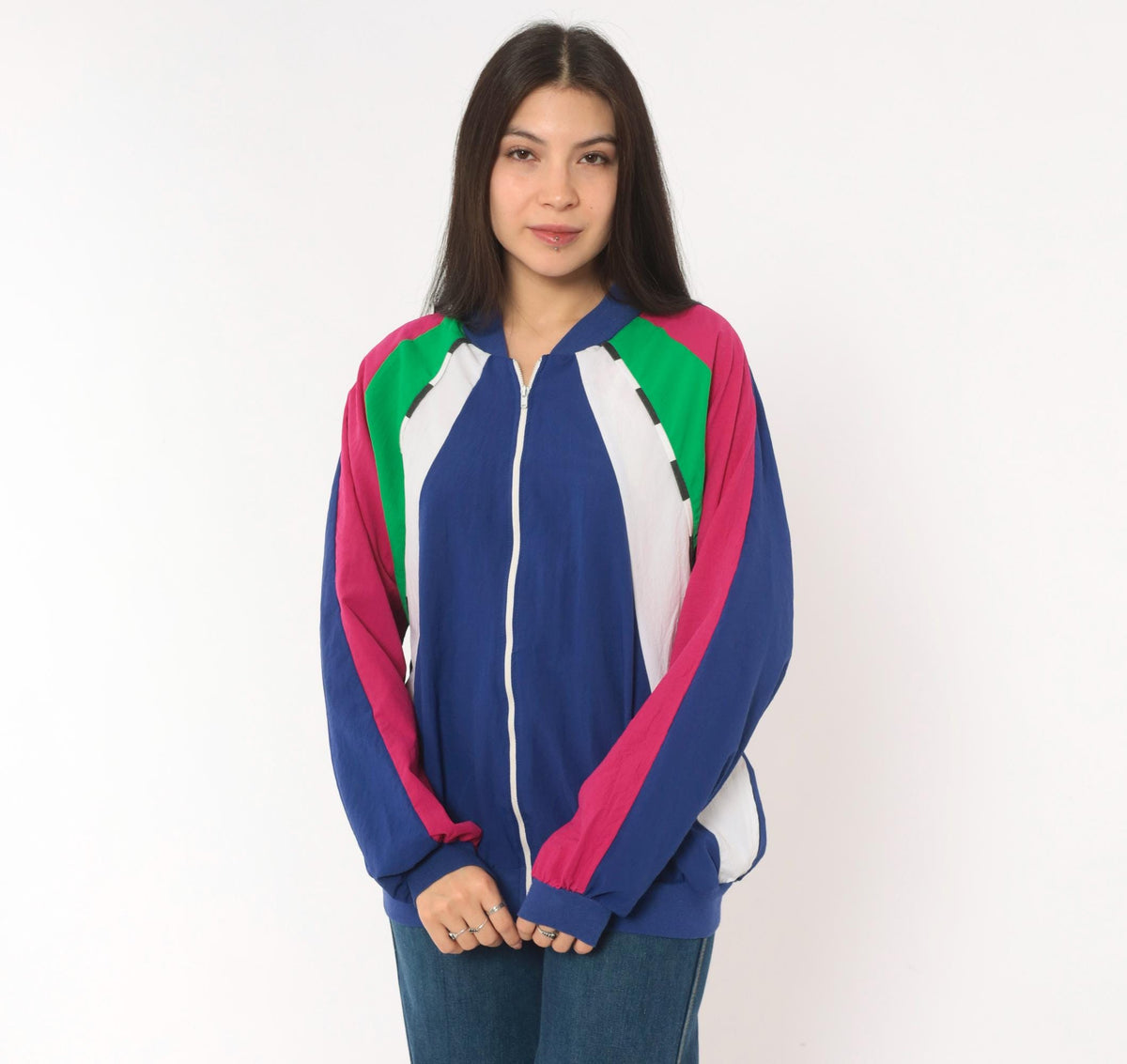 80s Susan Christopher Color Block Windbreaker Navy Magenta Medium M