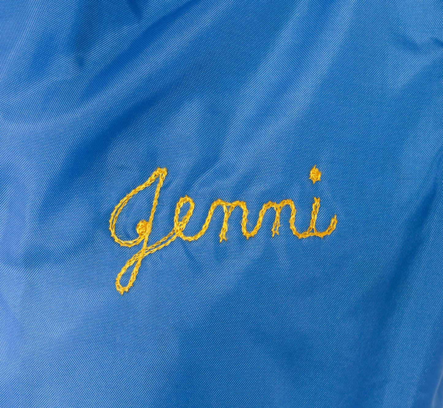 80s West Wind Royal Blue Satin Bomber Jacket Hastings Embroidered Gold Lined XS