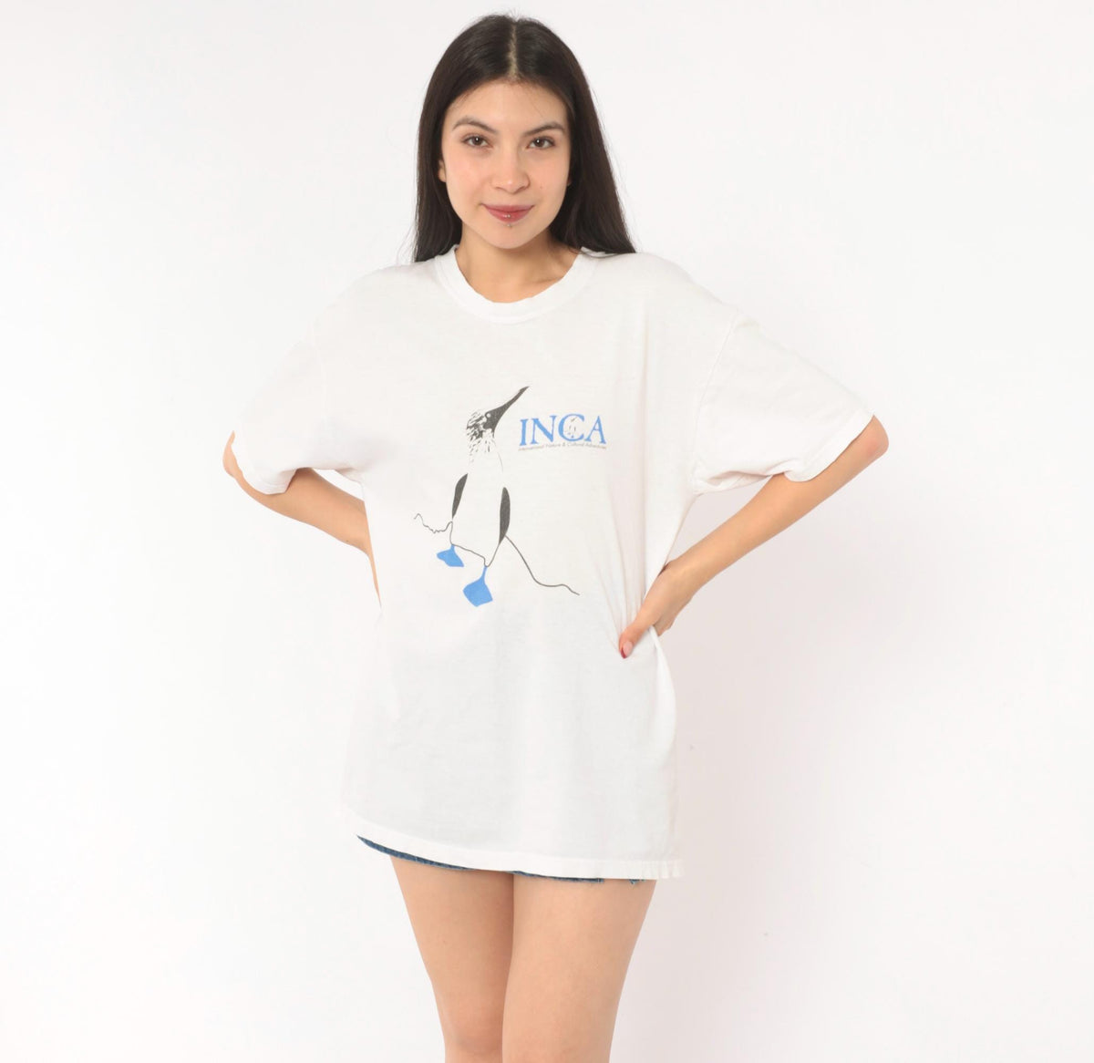 90s Hanes Blue Footed Booby INCA Wildlife Graphic Tee White Cotton Medium