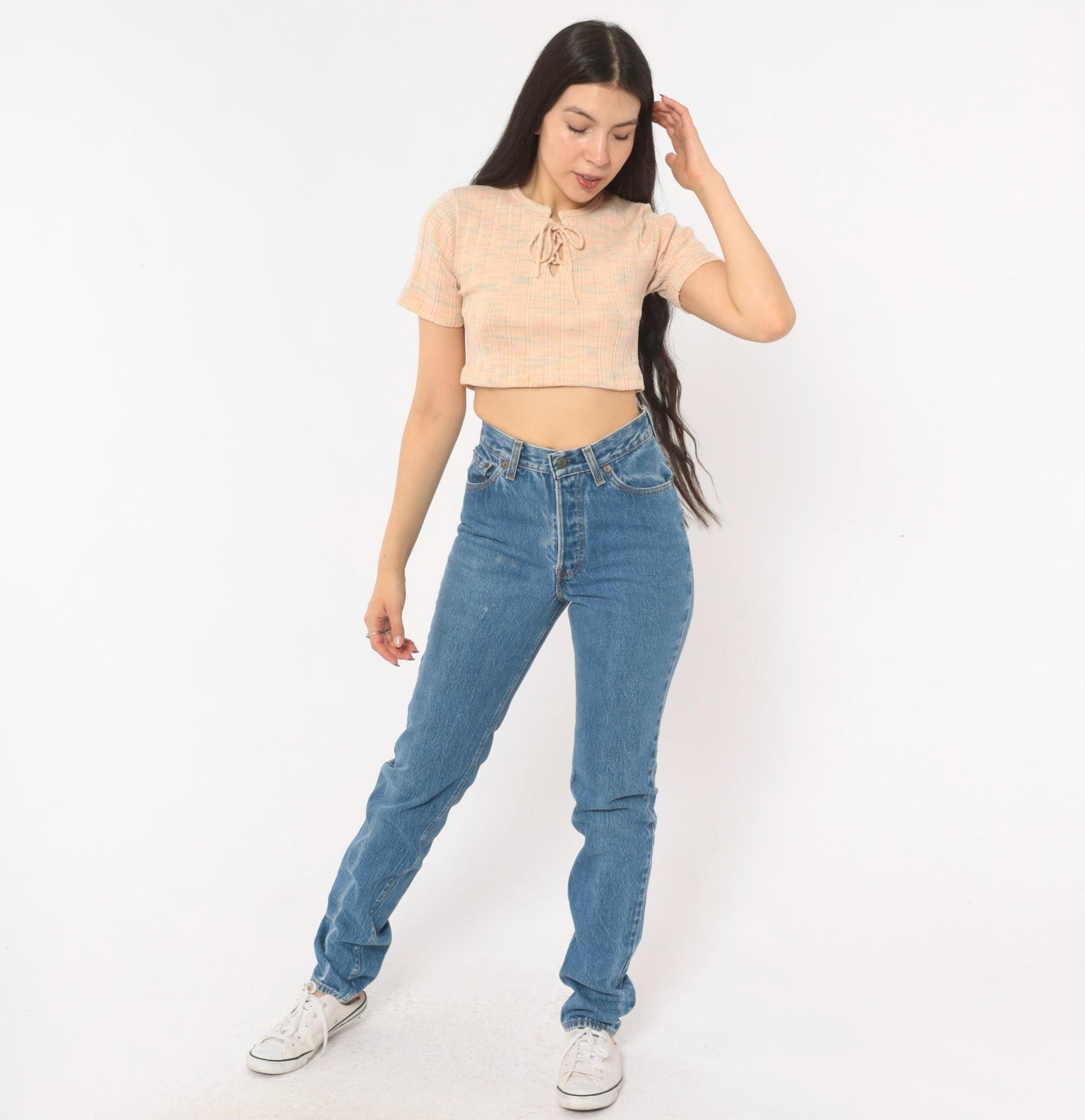 80s Levi's High Waist Straight Leg Jeans Medium Wash Button Fly Extra Small XS
