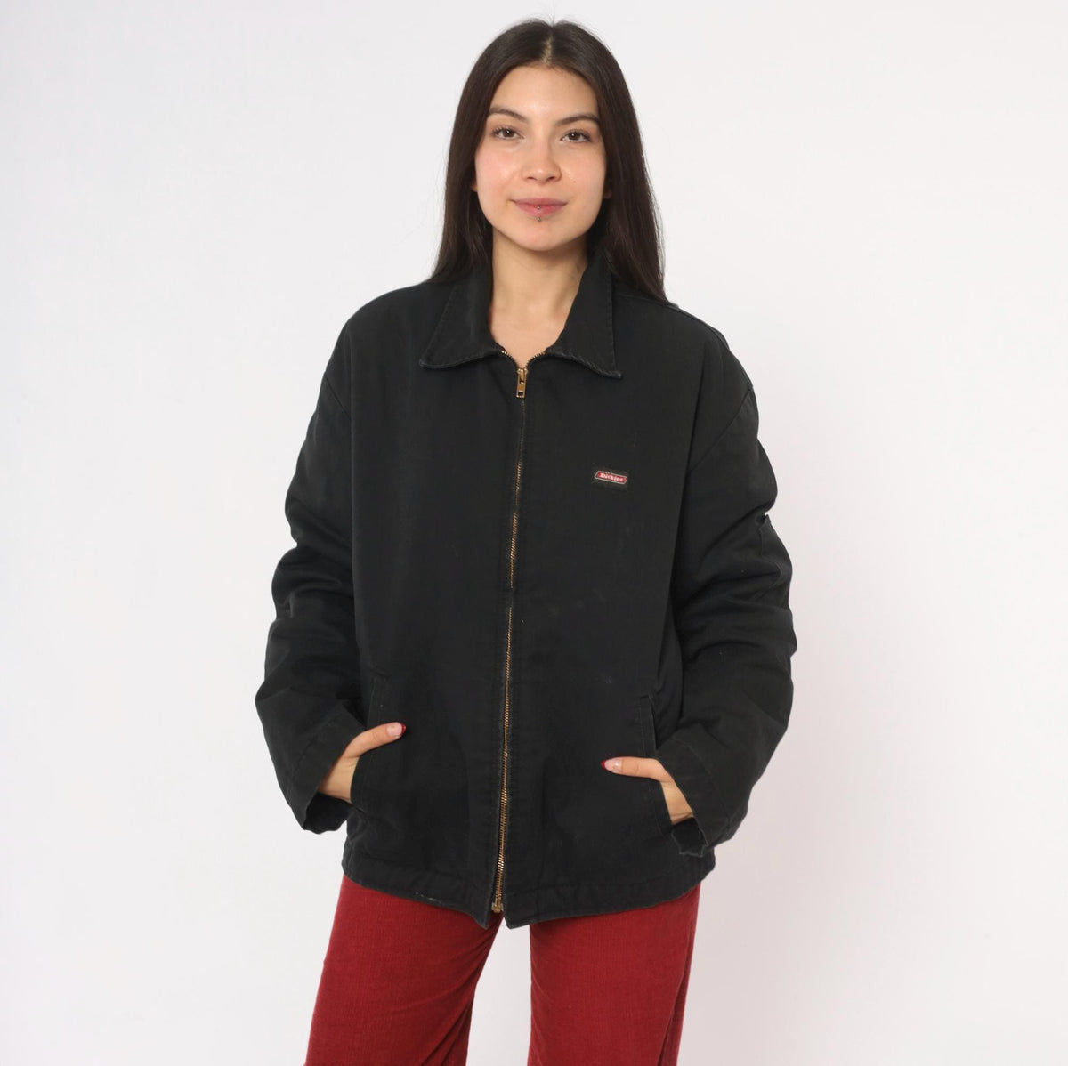 2000s Dickies Black Zip Work Jacket Canvas Utility Eisenhower Medium M