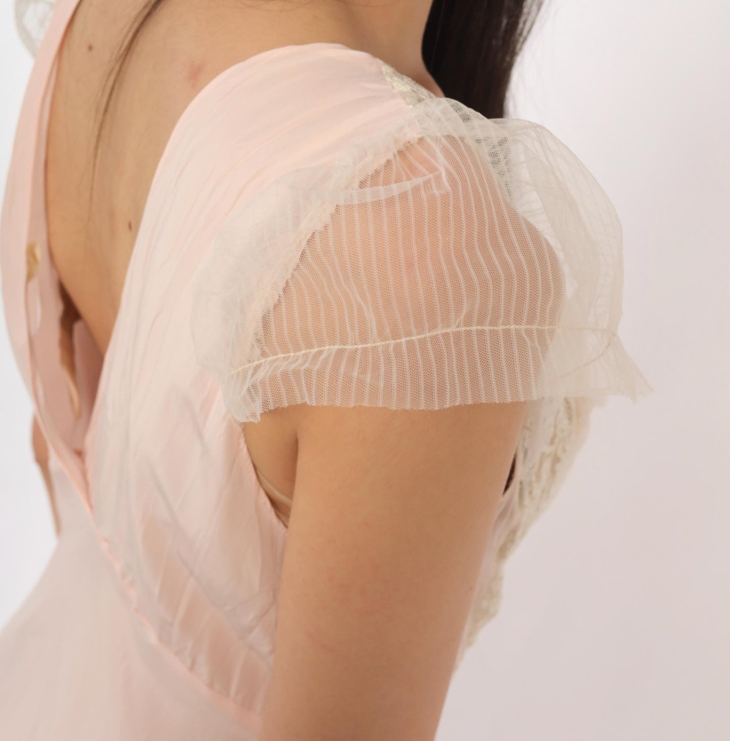 1950s Blush Pink Nylon Nightgown Maxi Slip Lace Trim Cap Sleeve Large L