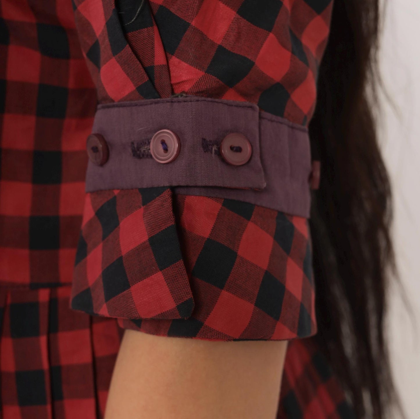 60s Meg Marlowe Buffalo Check Shirtdress Burgundy Black Plaid Cotton Small