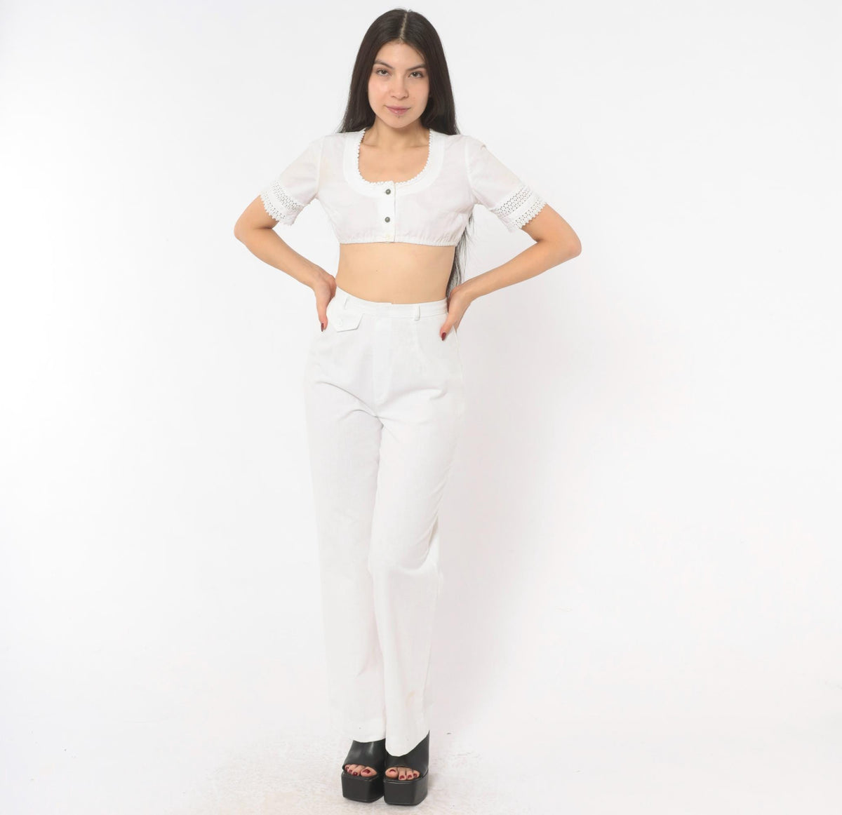 80s That's Me! White High-Waist Straight Trousers Extra Small XS