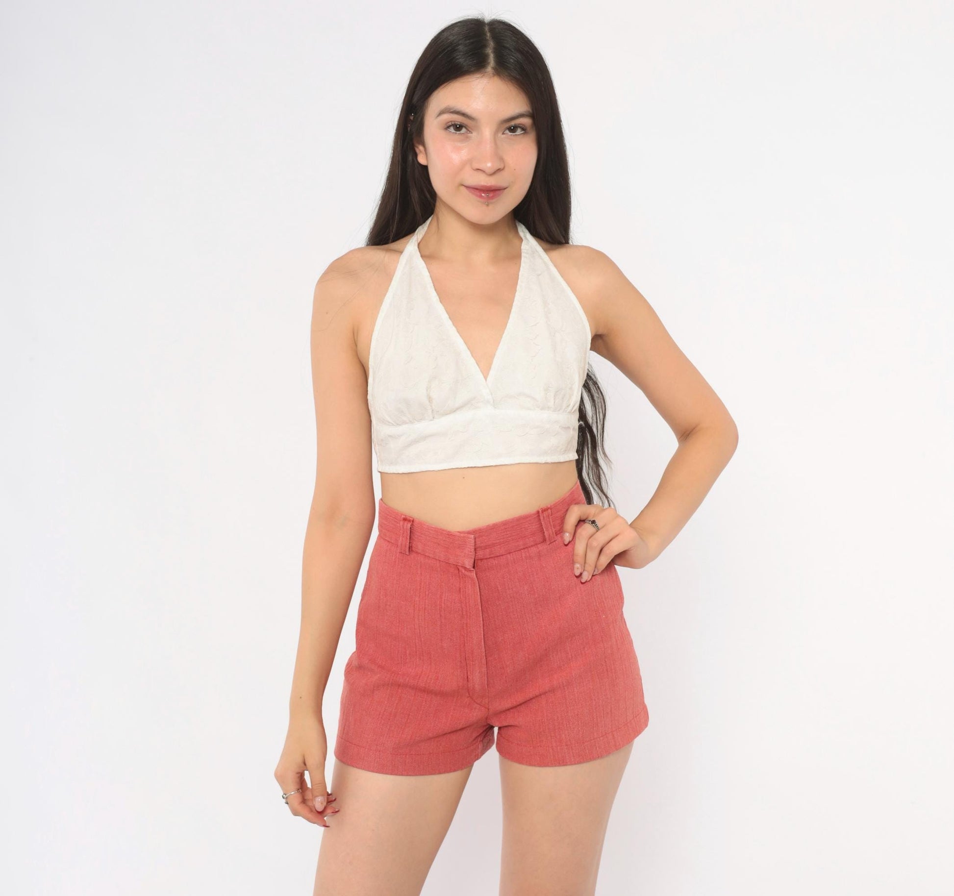 70s Tomboy Rust High-Waisted Shorts Cotton Cuffed Mini Extra Small XS
