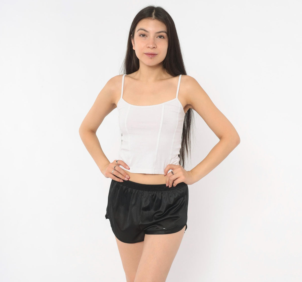 80s Dolfin Black Satin Running Shorts Dolphin Logo Small S