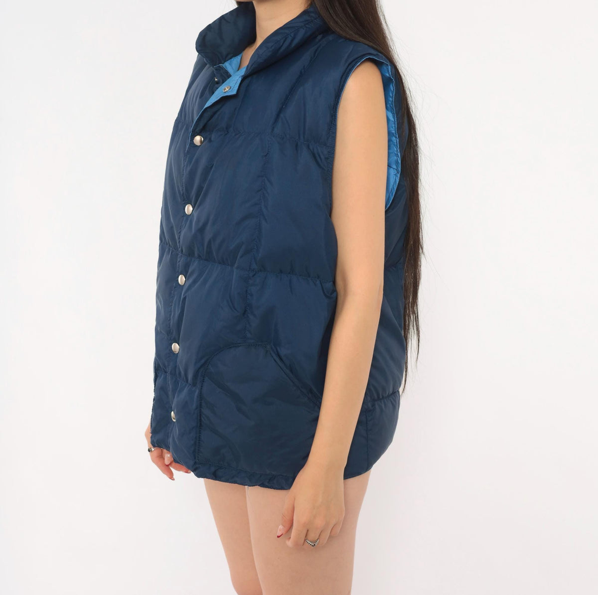 80s Sierra Designs Navy Puffer Vest Snap Front Down Quilted Large L