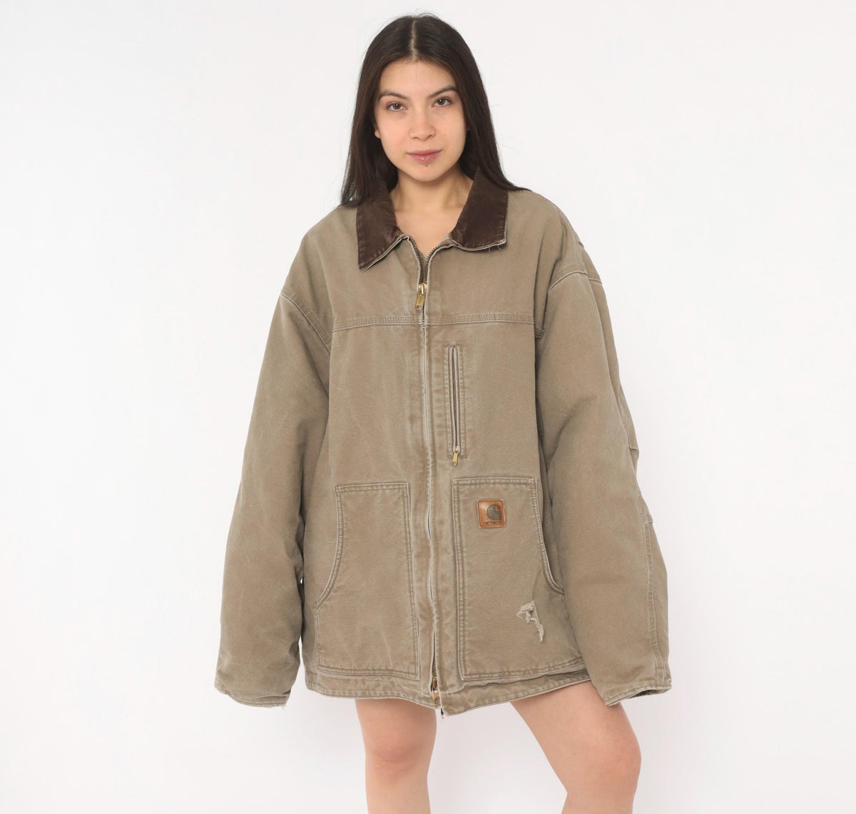 2000s Carhartt Duck Canvas Chore Coat Tan Brown Lined XXL