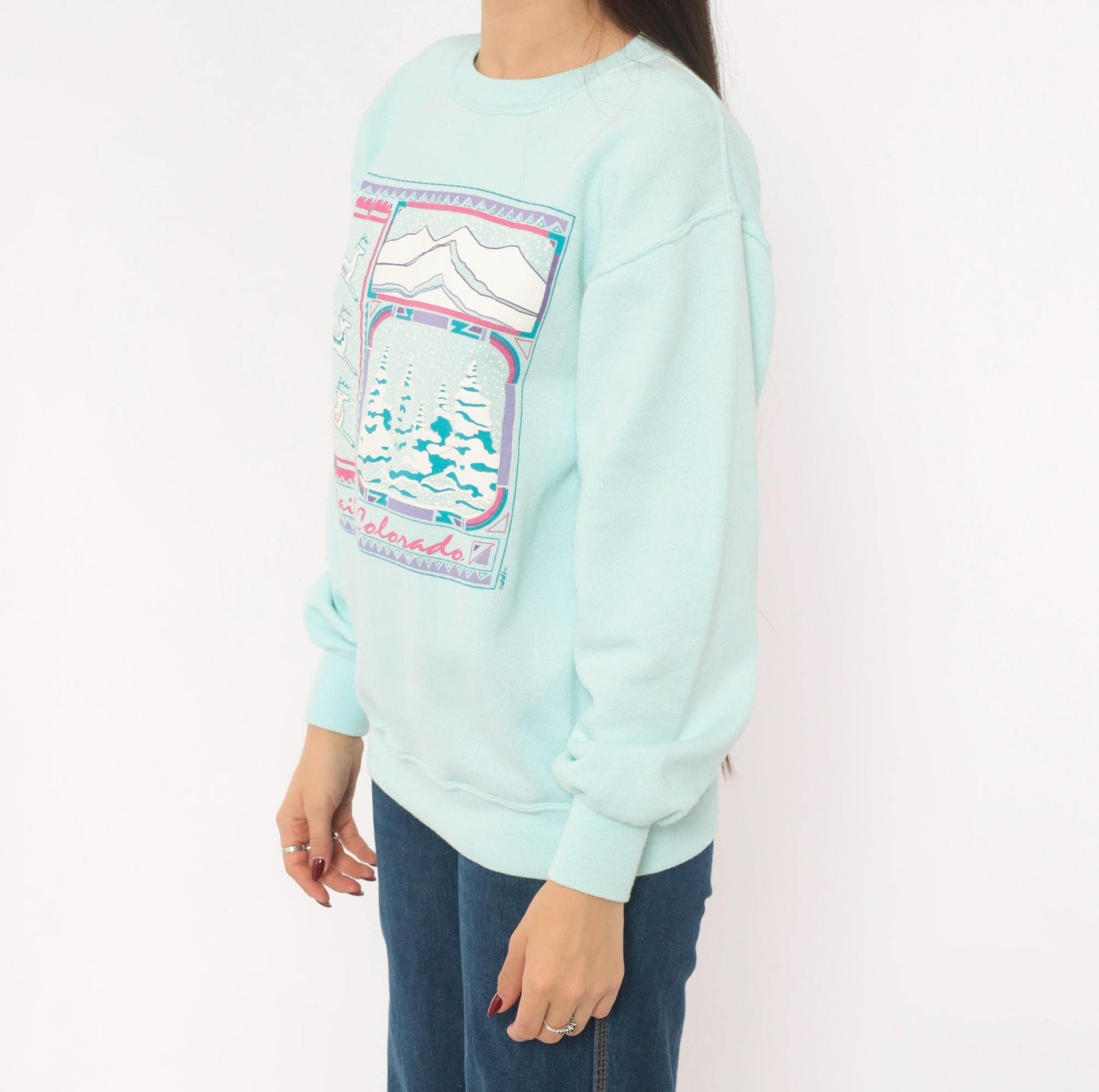 90s Jerzees Vail Colorado Ski Resort Sweatshirt Mint Green Mountain Graphic Medium
