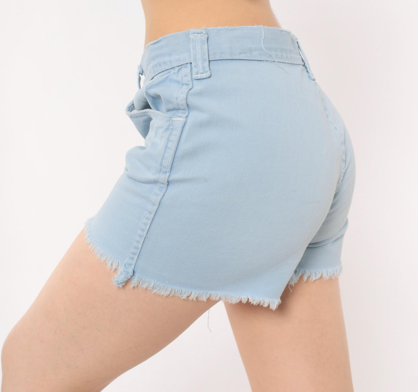 70s Light Blue Denim Cut-Off Shorts Raw Hem Low Rise Medium M