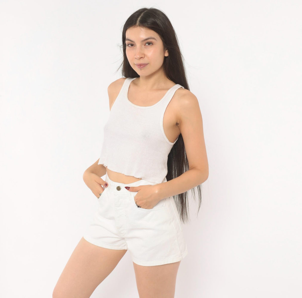 90s Moda INTL White Denim Shorts High Waist Five Pocket Cotton XS