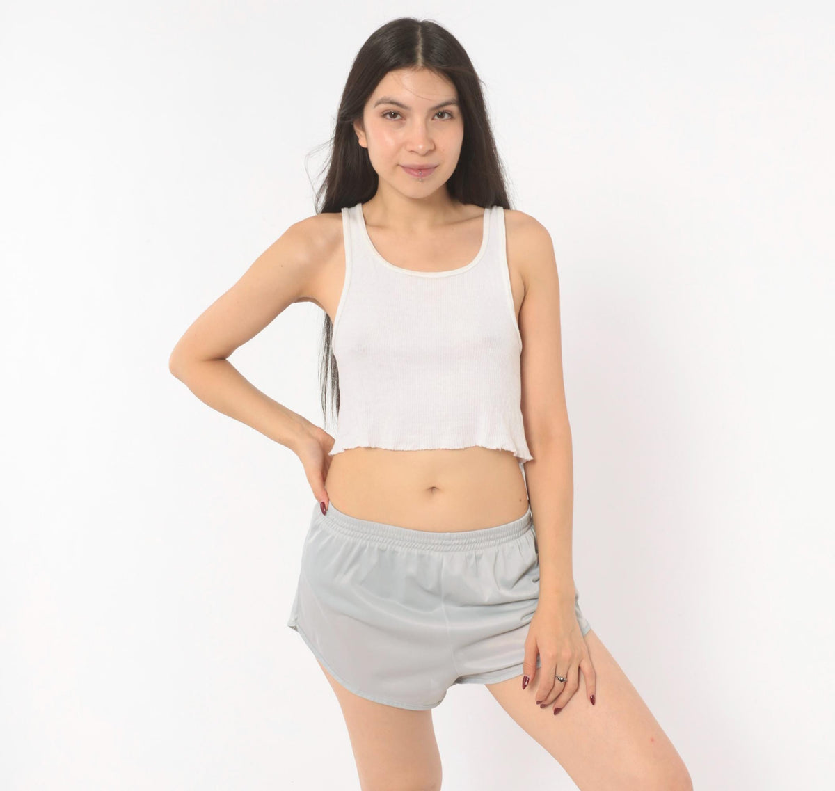 80s Grey Running Shorts Dolphin Hem High Split Athletic Small Medium