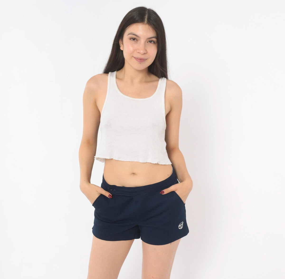 80s Sergio Tacchini Navy Athletic Shorts Embroidered Logo Small S