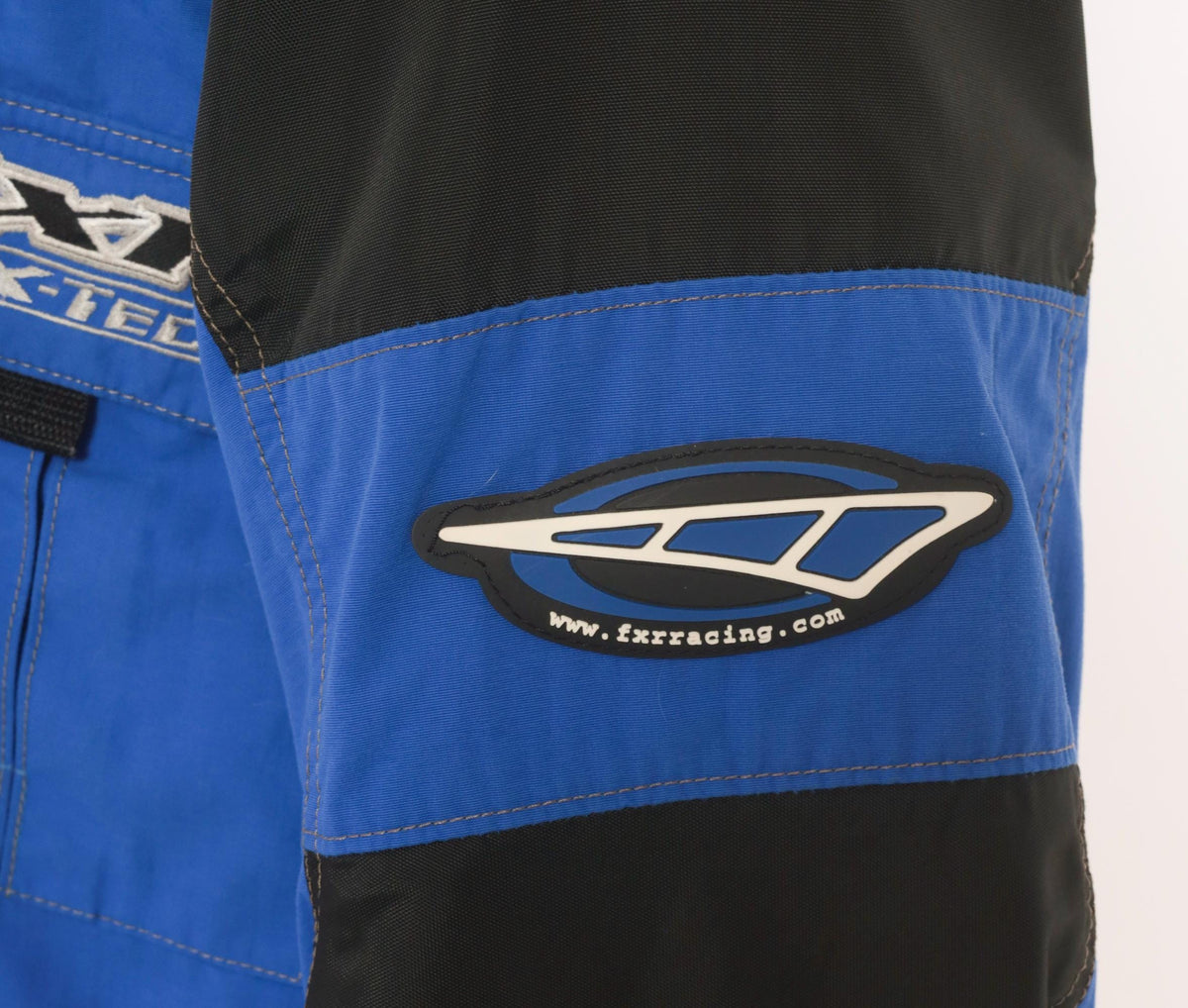 90s FXR X-Tech Snowmobile Jacket Blue Black Color Block Nylon Shell Extra Large XL