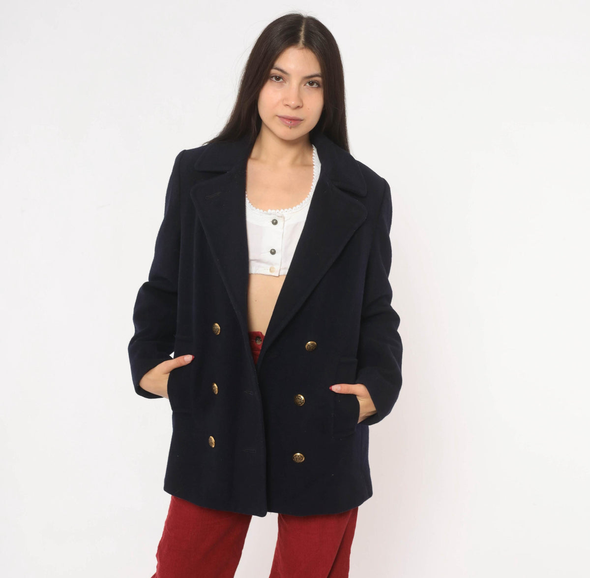 Mackintosh Navy Wool Peacoat Gold Button Double Breasted Jacket Medium M
