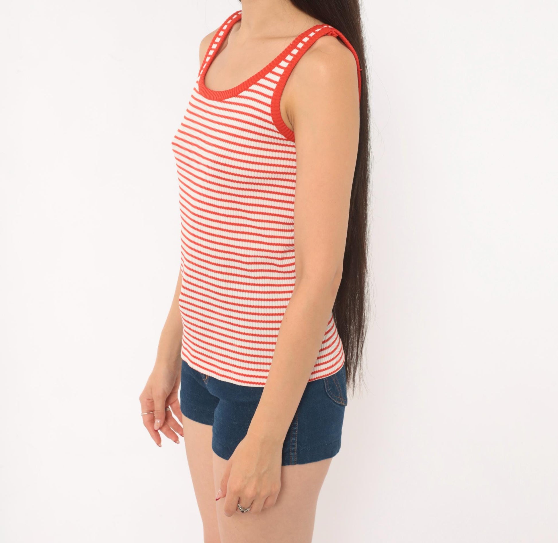 70s Exclusive Designs by Donnkenny Striped Tank Top Red White Scoop Neck Small