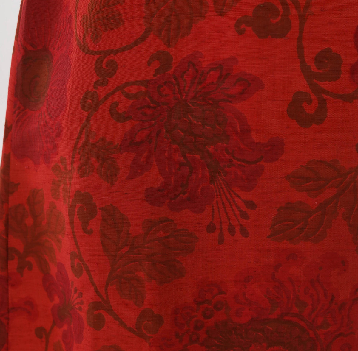 60s Lisa Carlton Red Silk Jacquard Floral A-Line Dress Knee Length Small S