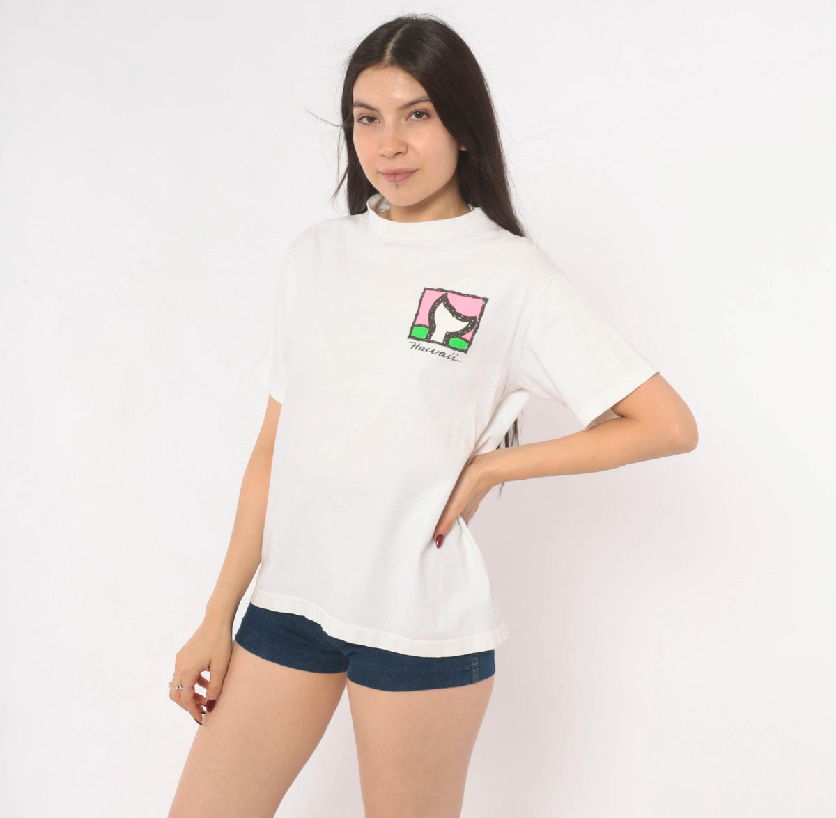 90s Softee Teejays Hawaii Whale Tail Graphic Tee White Cotton Medium