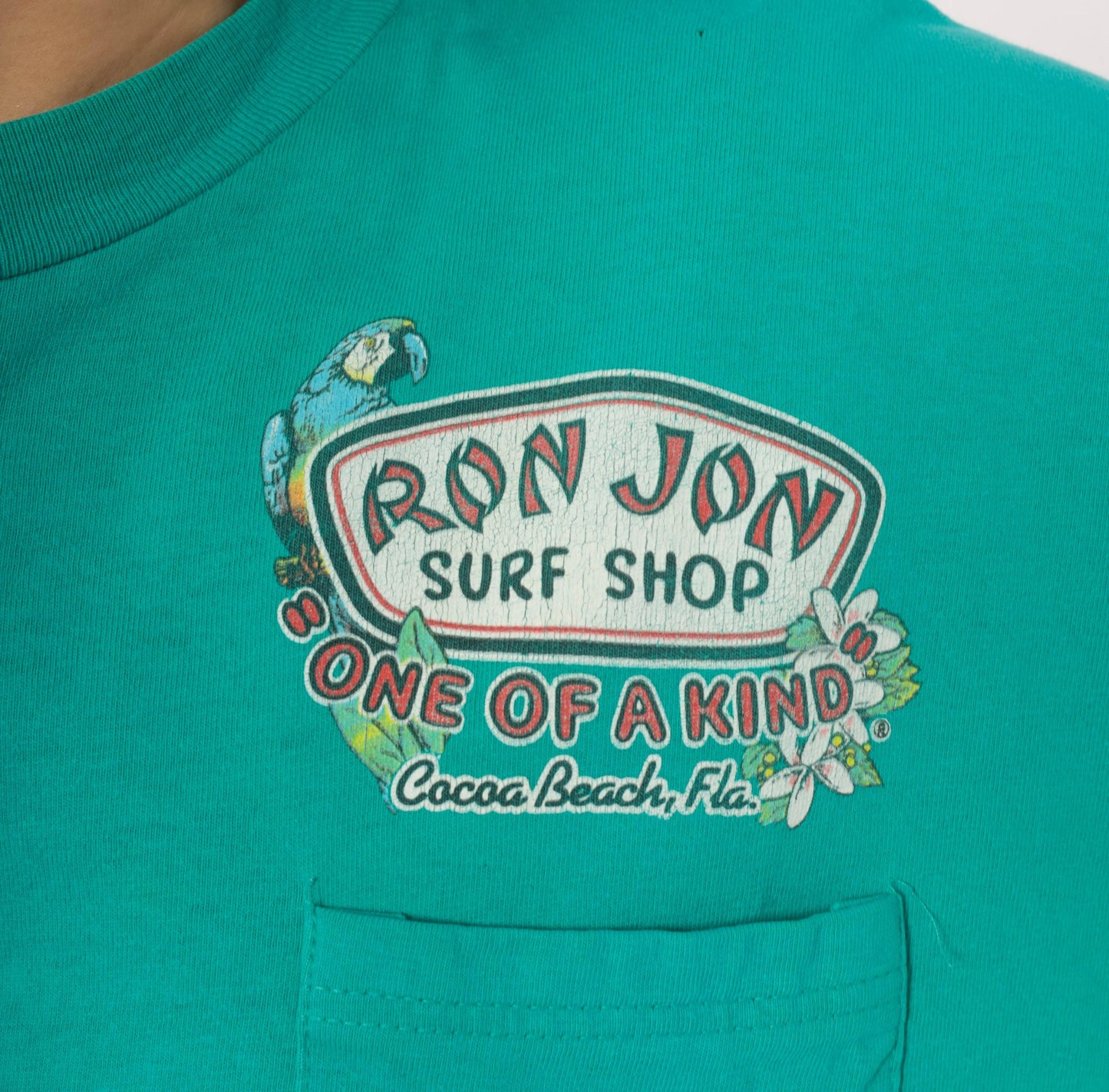 Ron Jon Surf Shop Teal Parrot Graphic Tee Cocoa Beach Florida 00s Medium