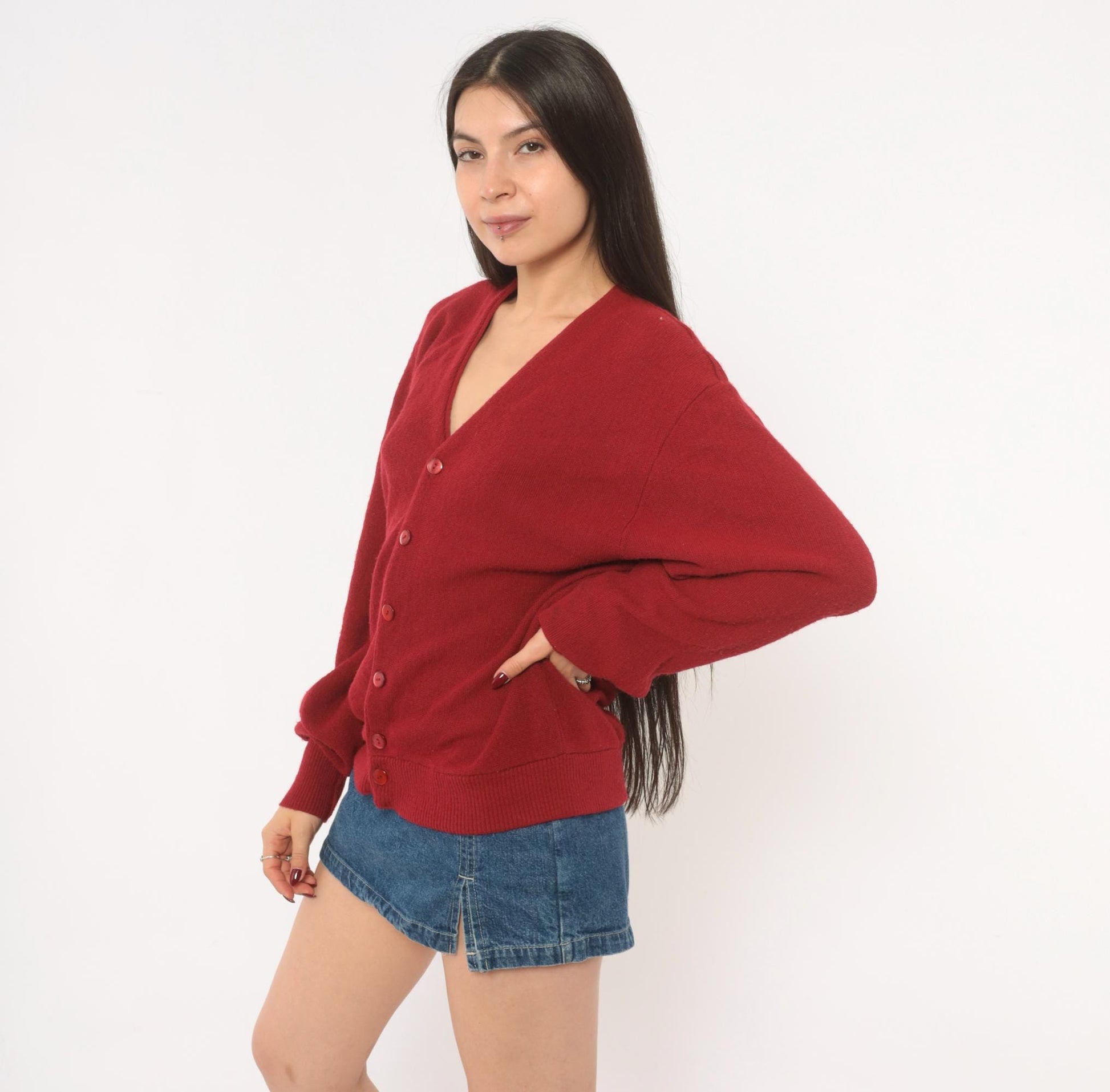 80s Arnold Palmer Burgundy Cardigan V-Neck Button Front Knit Medium