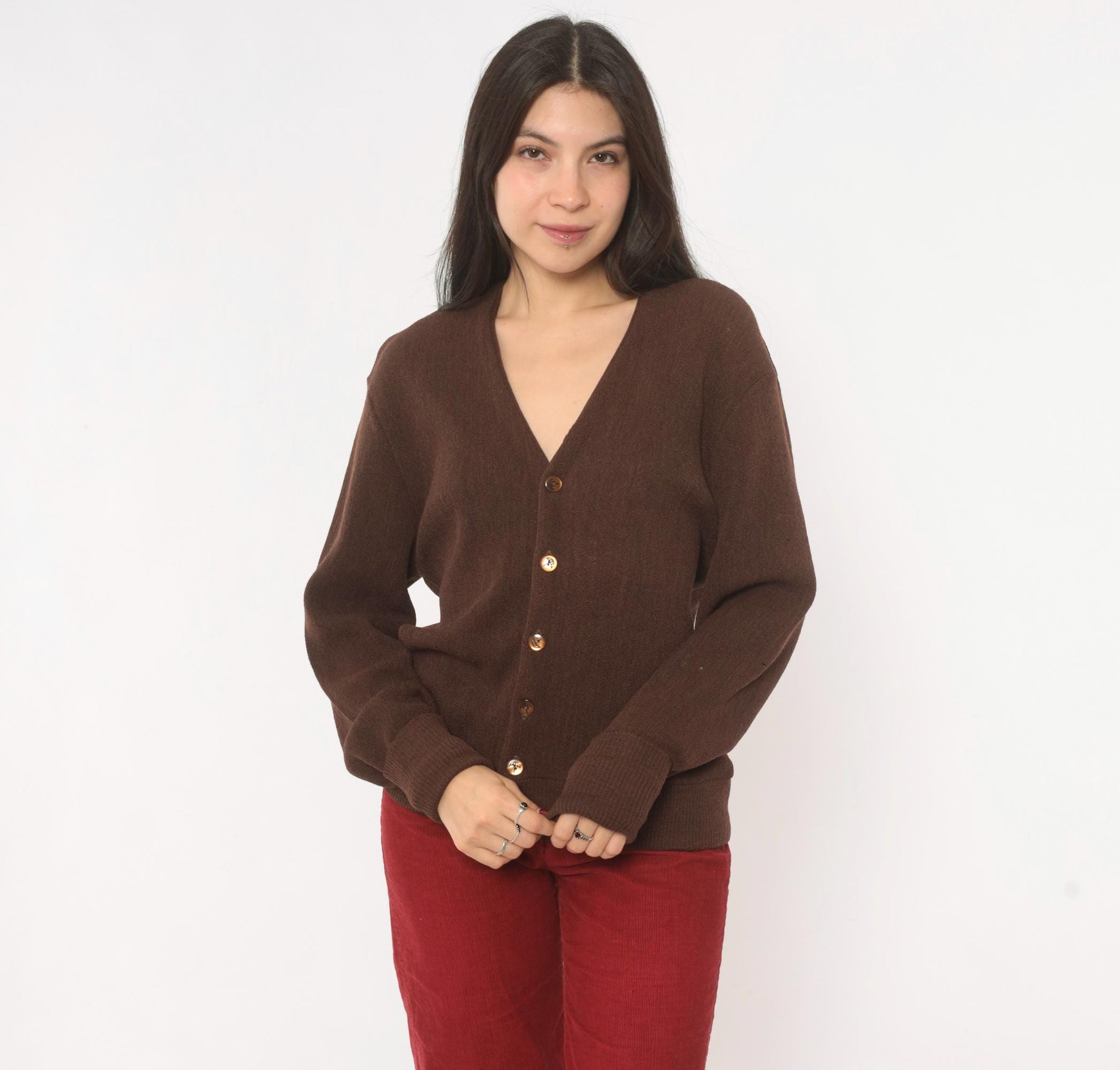 80s Arnold Palmer Wool Cardigan Chocolate Brown V-Neck Button Front Medium