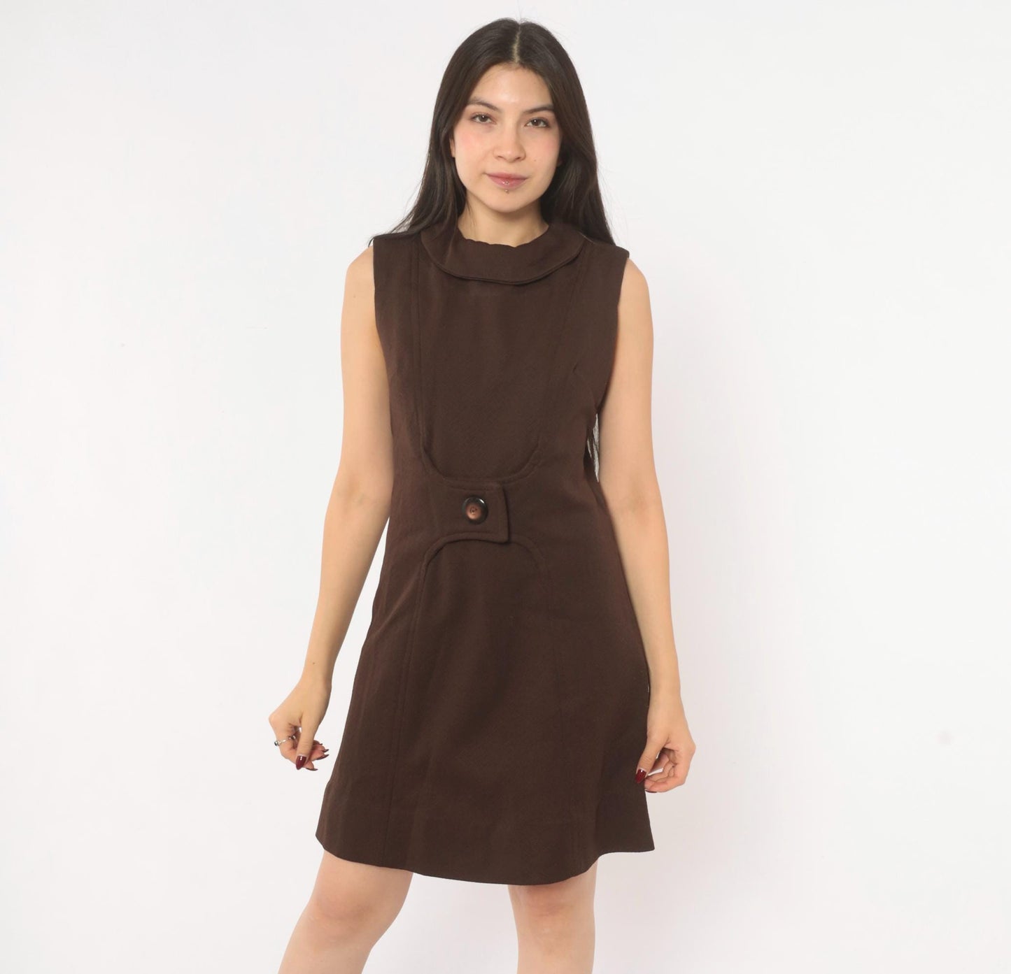60s Mod Shift Dress Chocolate Brown Sleeveless A-Line Mini Small