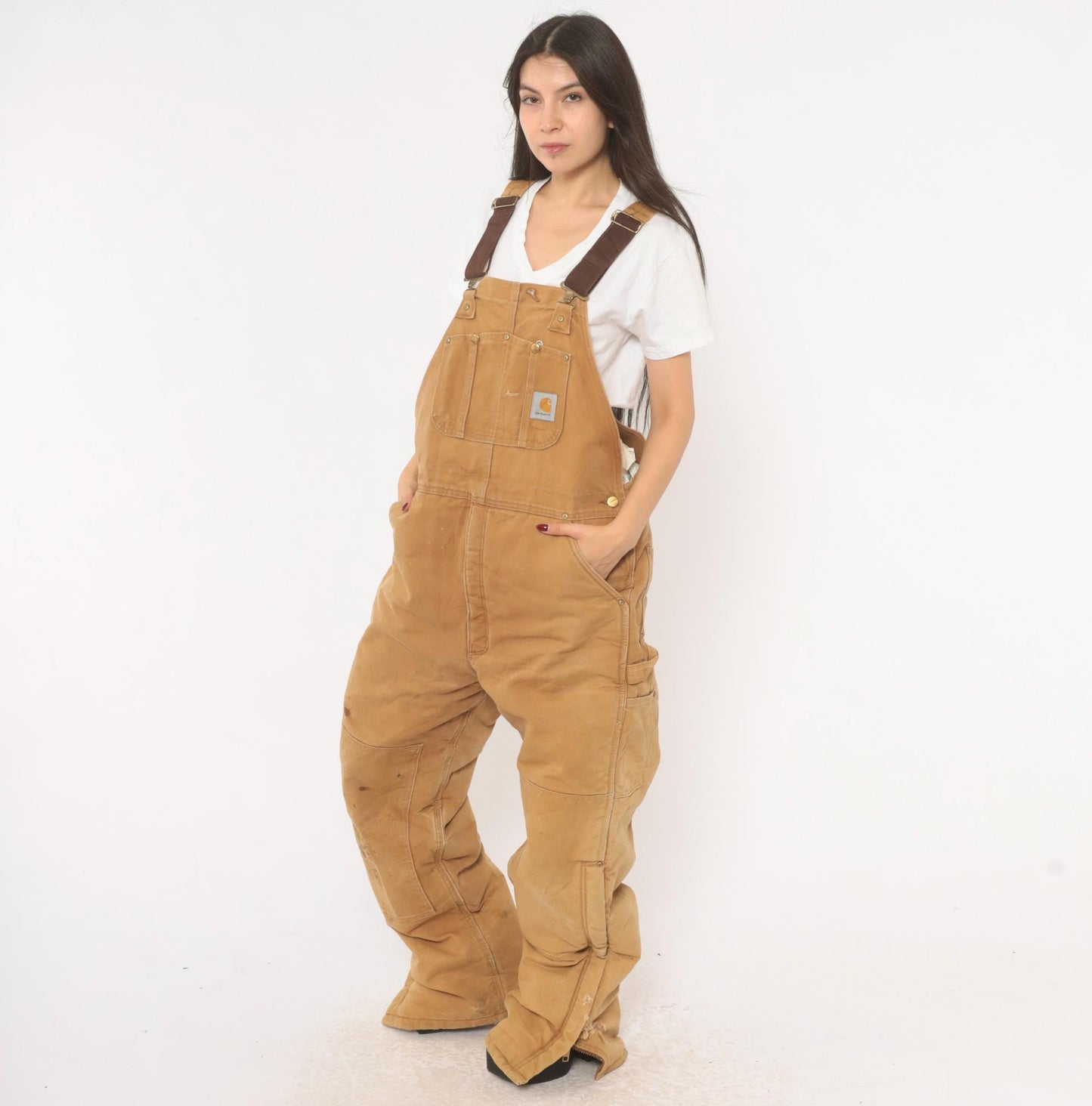 Carhartt Double Knee Bib Overalls Tan Duck Canvas Workwear Extra Large XL