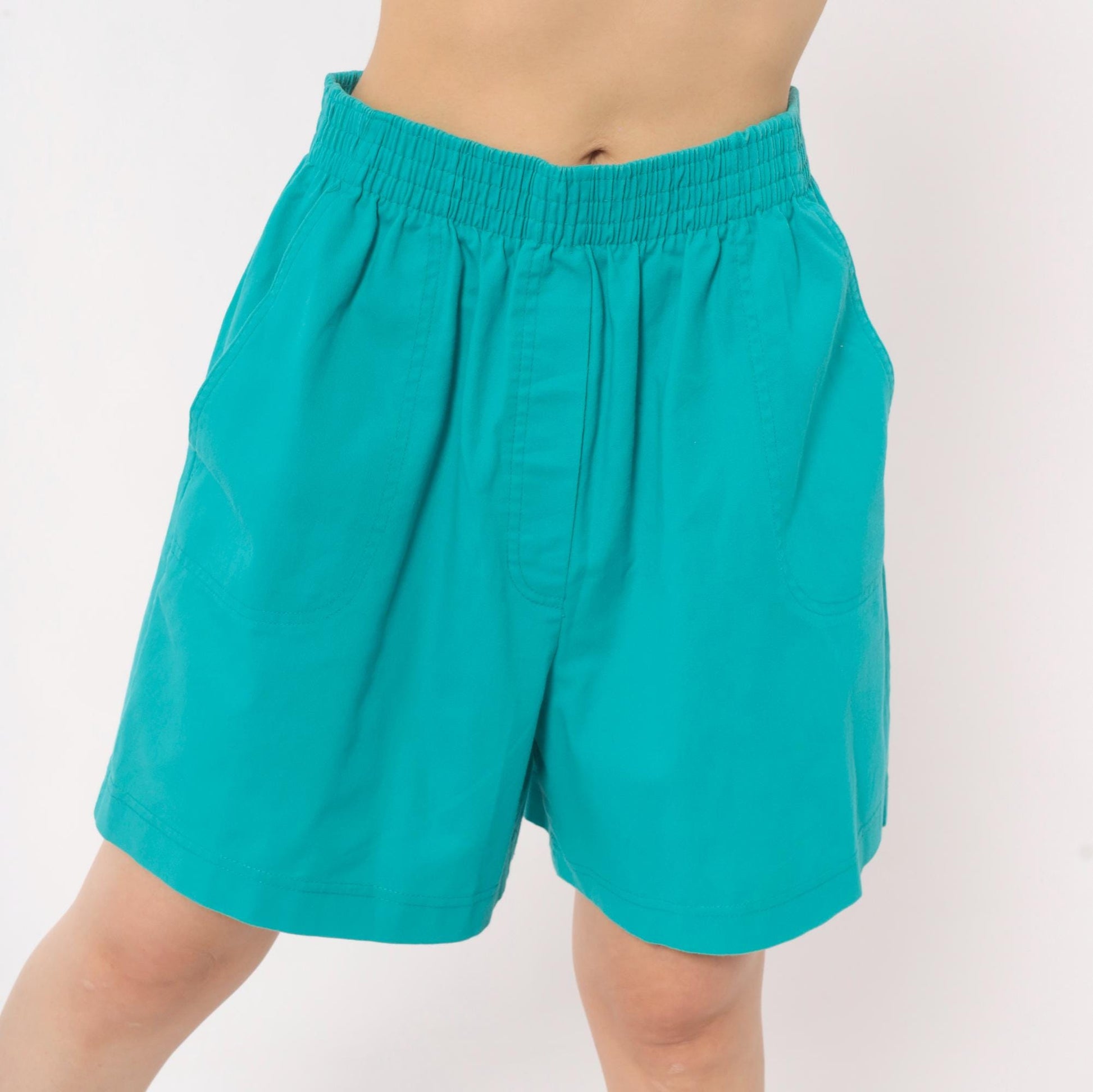 90s Cabin Creek Teal High Rise Shorts Wide Leg Cotton Elastic Waist Medium