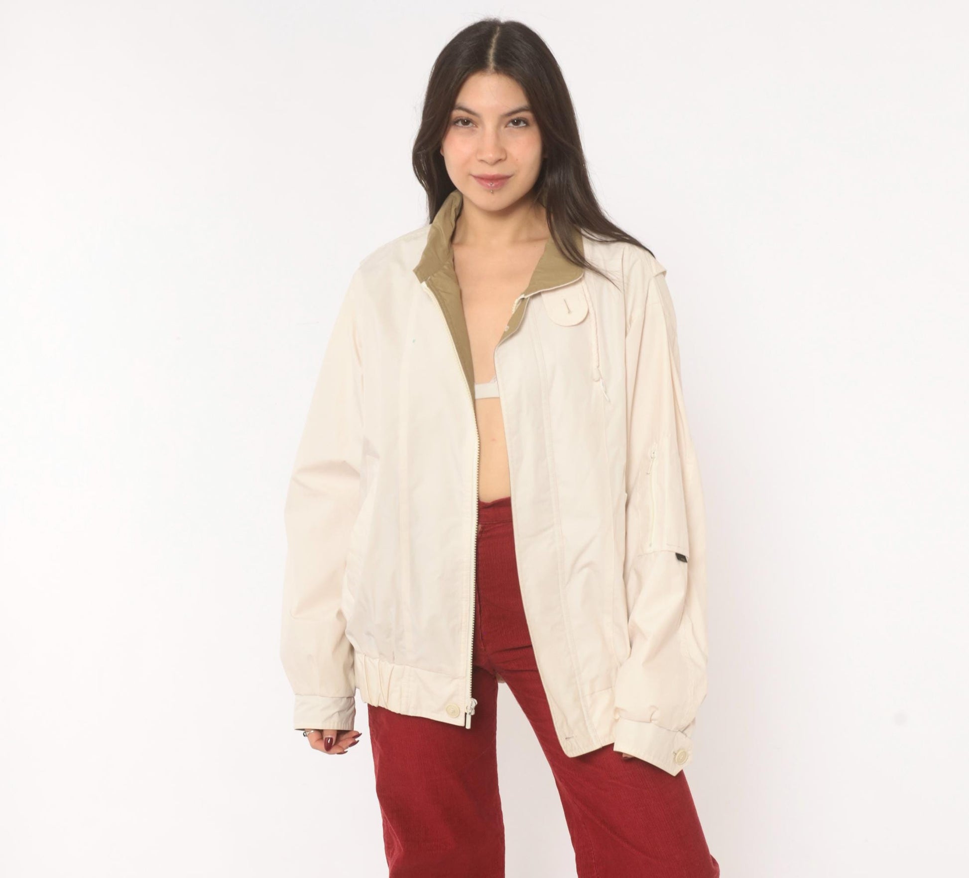 90s London Fog Windbreaker Jacket Cream Tan Collar Medium M