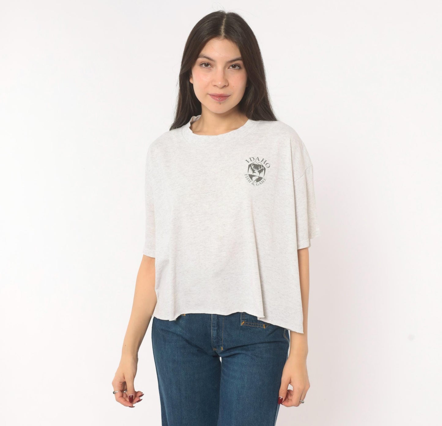 90s Idaho Fish And Game Graphic Tee Grey Cotton Crop Oneita Extra Large