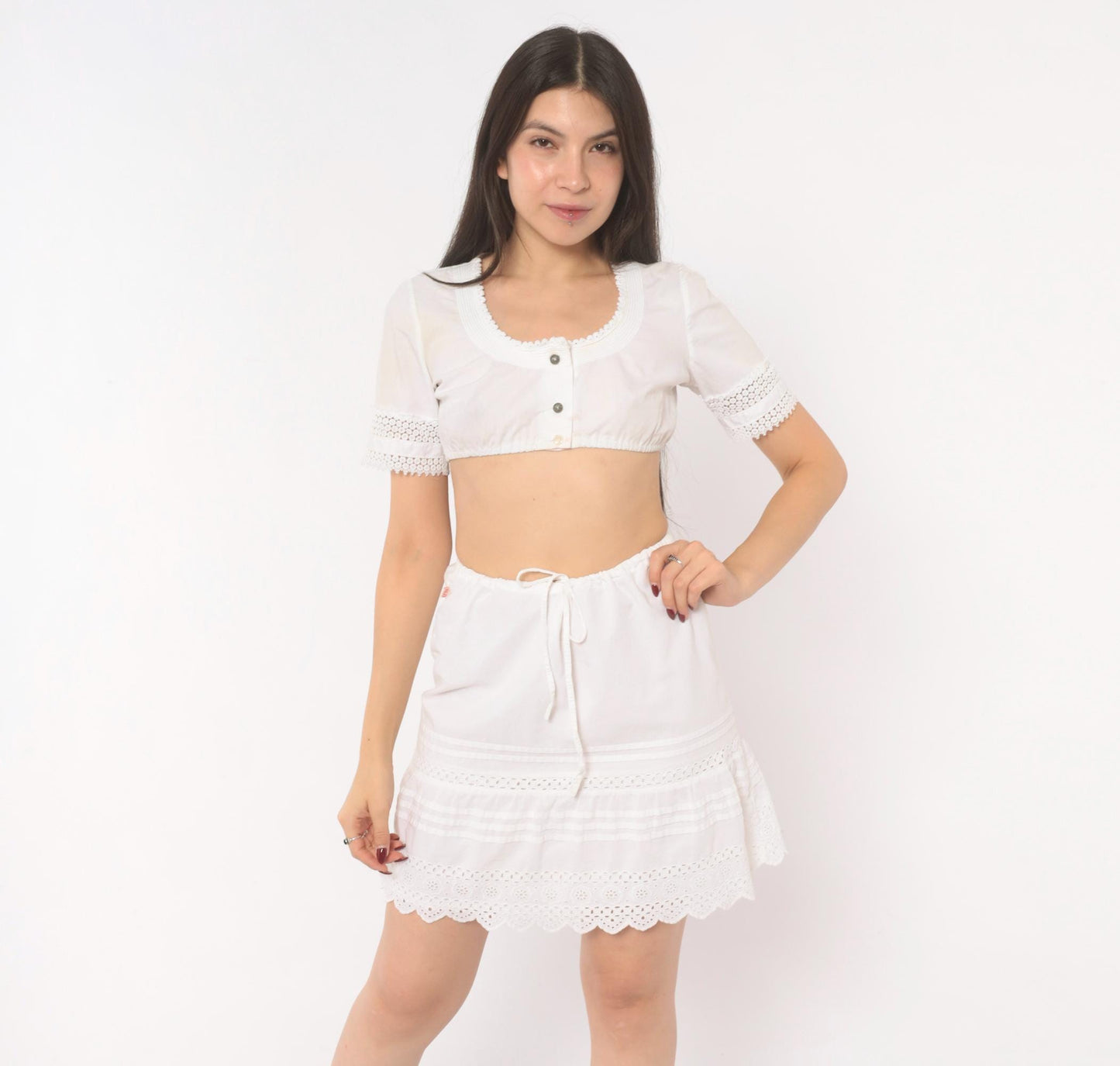 2000s Hollister White Eyelet Mini Skirt Cotton Small S